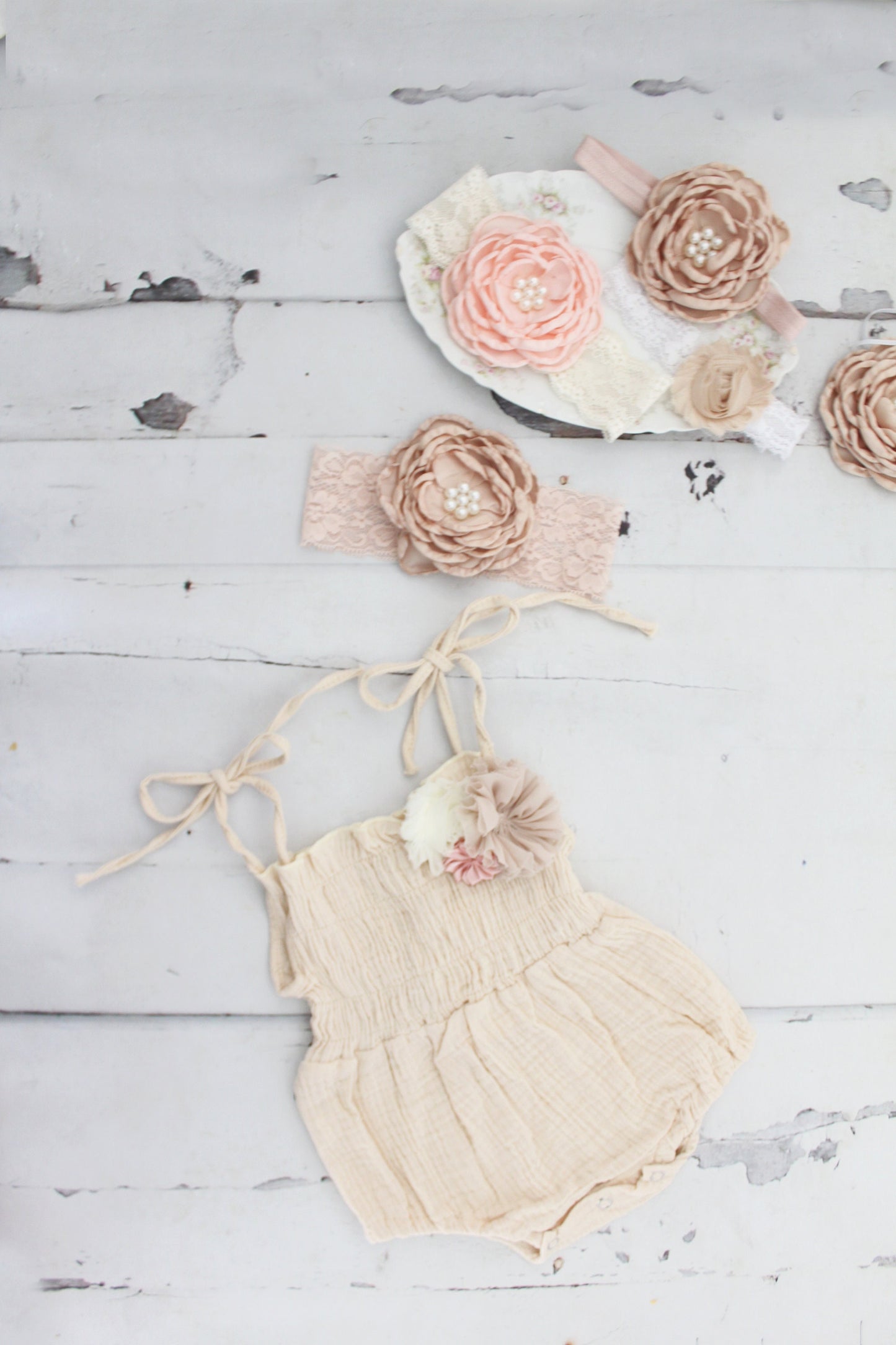 Fall Birthday Boho Smocked Romper w Floral Clip & Headband. Coming Home Outfit, 1st Birthday Outfit Mommy Me Newborn Baby Girl Photo Prop