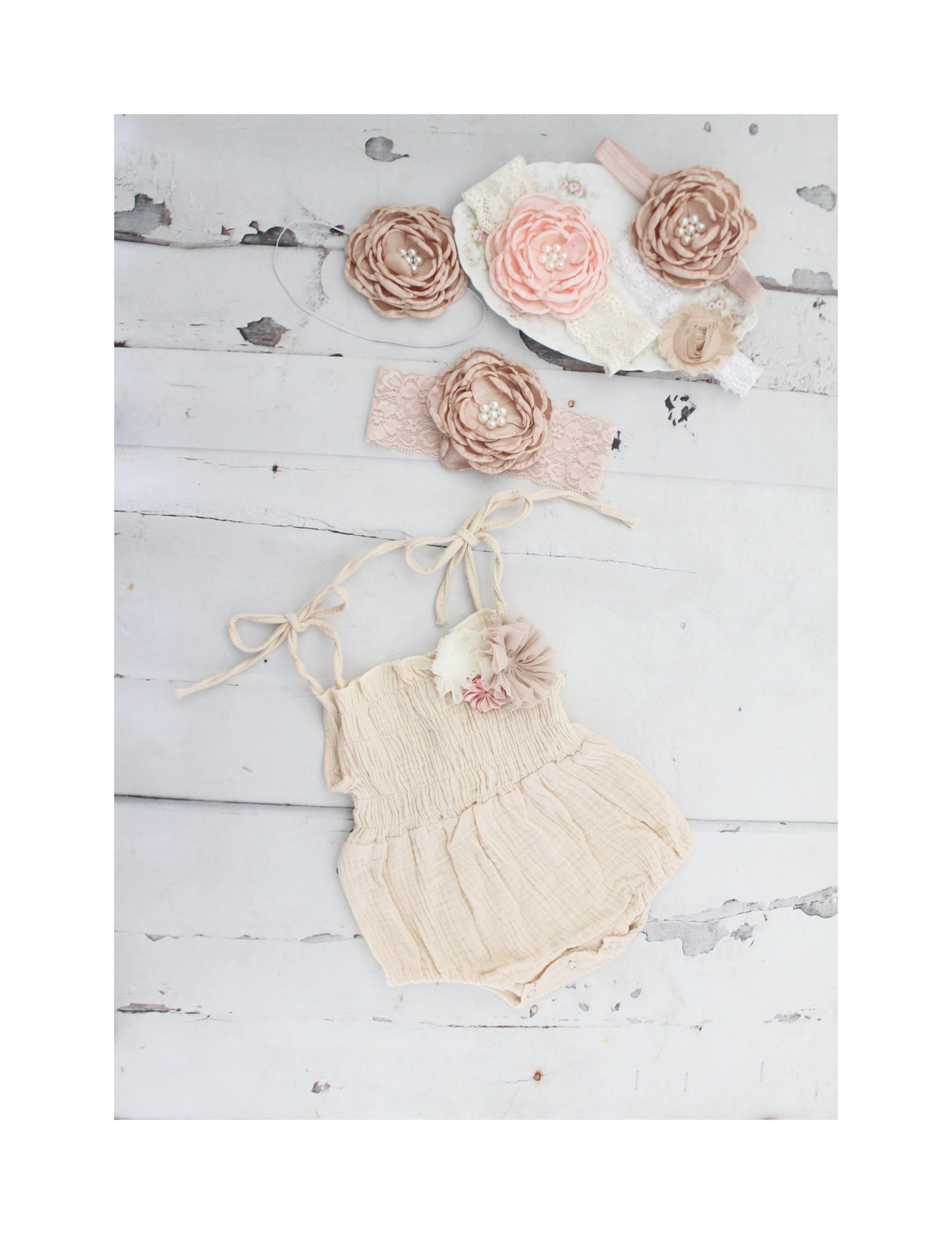 Fall Birthday Boho Smocked Romper w Floral Clip & Headband. Coming Home Outfit, 1st Birthday Outfit Mommy Me Newborn Baby Girl Photo Prop