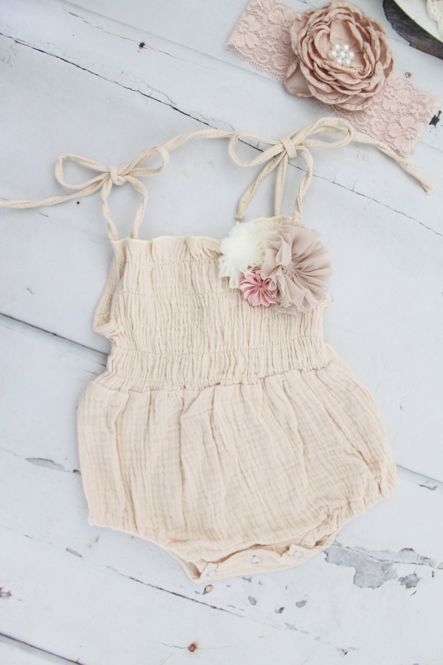 Fall Birthday Boho Smocked Romper w Floral Clip & Headband. Coming Home Outfit, 1st Birthday Outfit Mommy Me Newborn Baby Girl Photo Prop