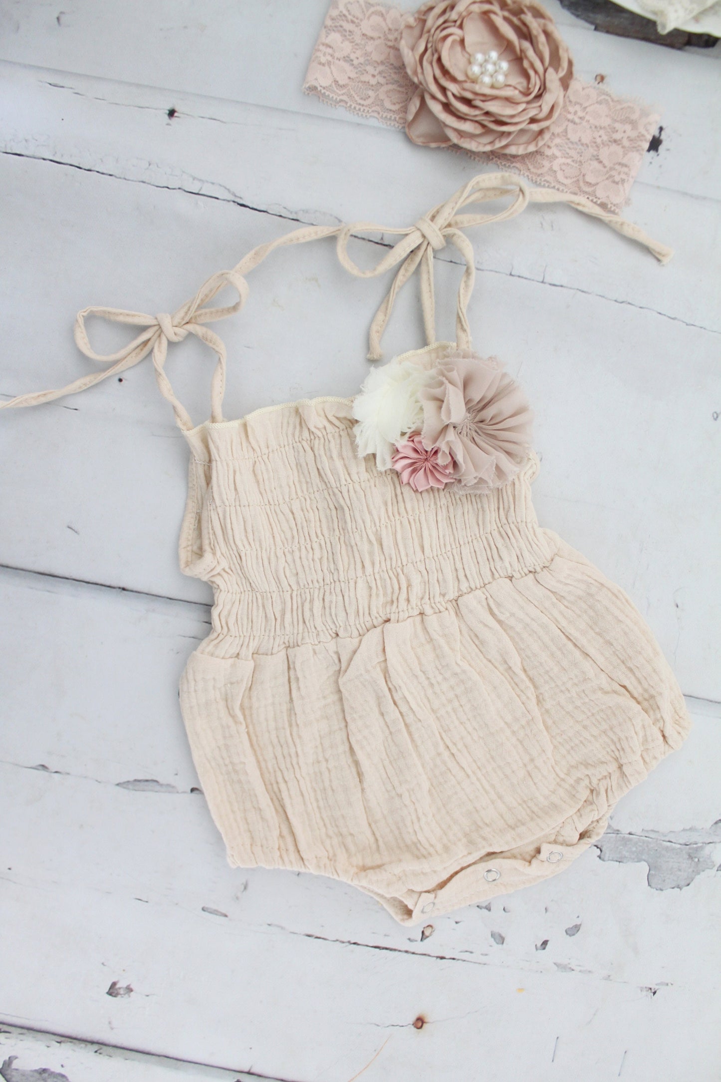 Fall Birthday Boho Smocked Romper w Floral Clip & Headband. Coming Home Outfit, 1st Birthday Outfit Mommy Me Newborn Baby Girl Photo Prop