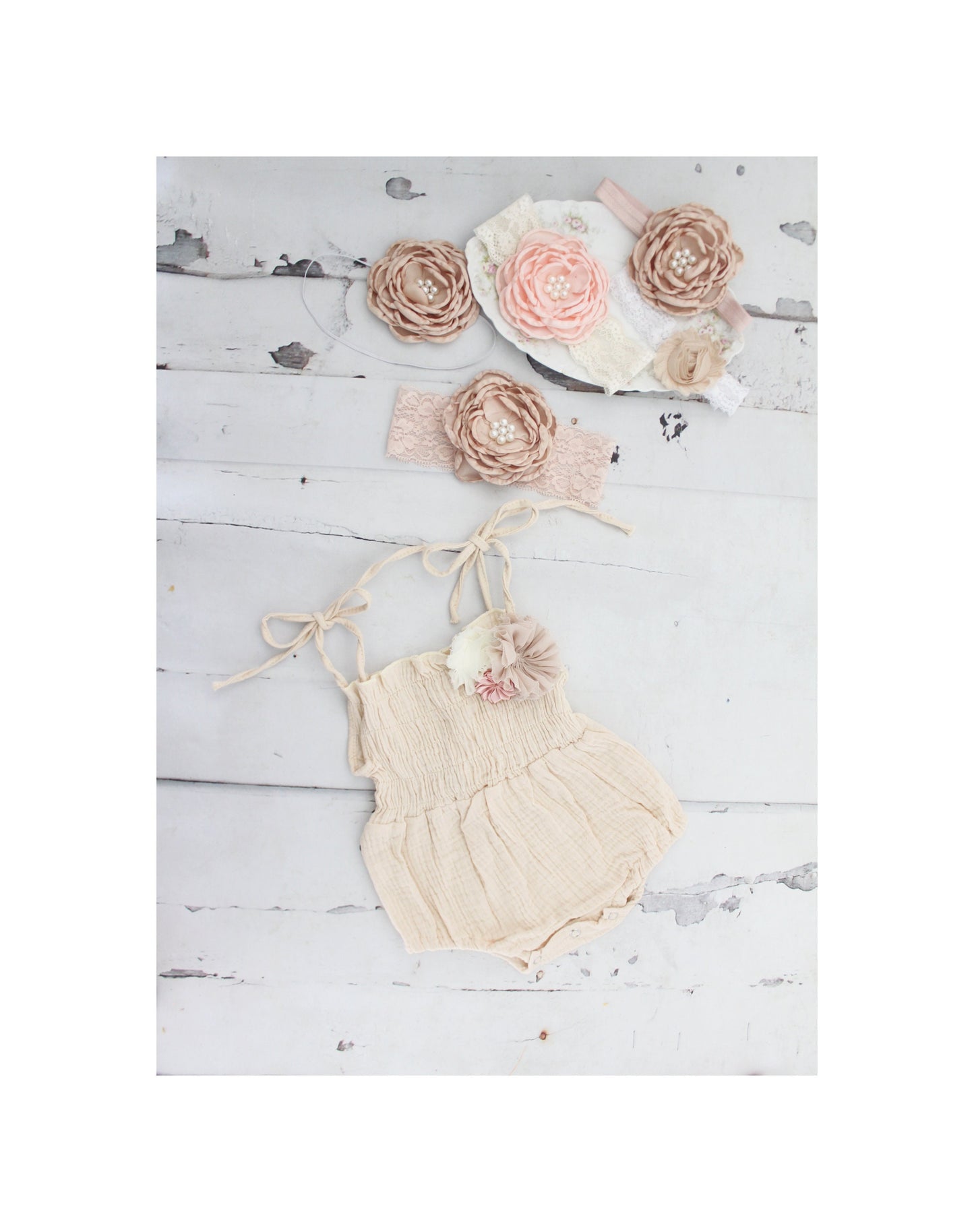 Fall Birthday Boho Smocked Romper w Floral Clip & Headband. Coming Home Outfit, 1st Birthday Outfit Mommy Me Newborn Baby Girl Photo Prop