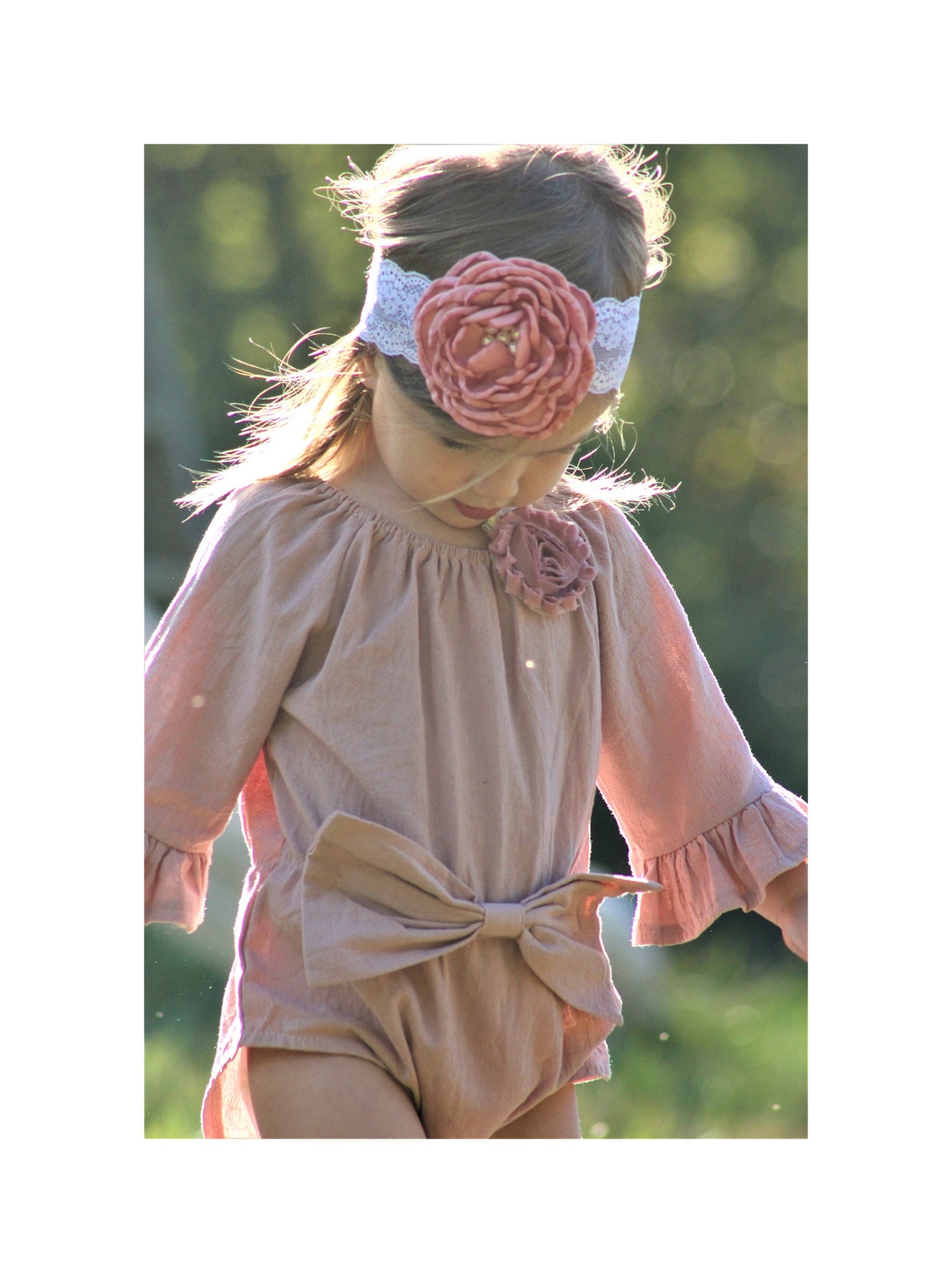 Easter Boho Chic Long Sleeve Romper w Bow, Leggings & Headband. Newborn Baby Girl Coming Home Outfit 1st Birthday Outfit Pink Mauve