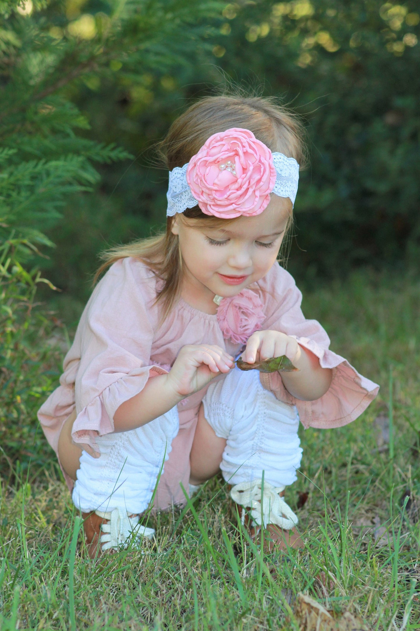 Easter Boho Chic Long Sleeve Romper w Bow, Leggings & Headband. Newborn Baby Girl Coming Home Outfit 1st Birthday Outfit Pink Mauve
