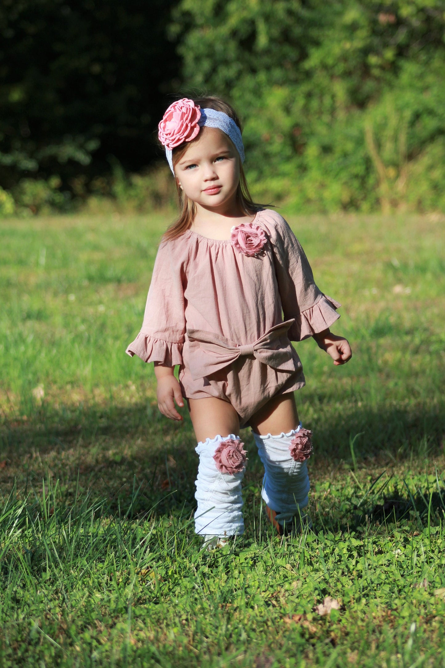 Easter Boho Chic Long Sleeve Romper w Bow, Leggings & Headband. Newborn Baby Girl Coming Home Outfit 1st Birthday Outfit Pink Mauve