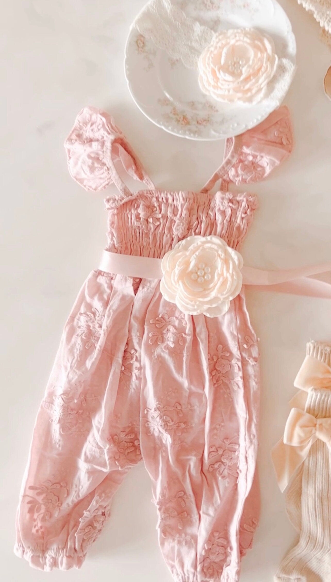 Easter Boho Baby Girl Lace Jumpsuit Romper, Lace Hat, Bow, Baby Shower Gift, Newborn Coming Home Flower Girl Birthday Spring Dress Jumpsuit
