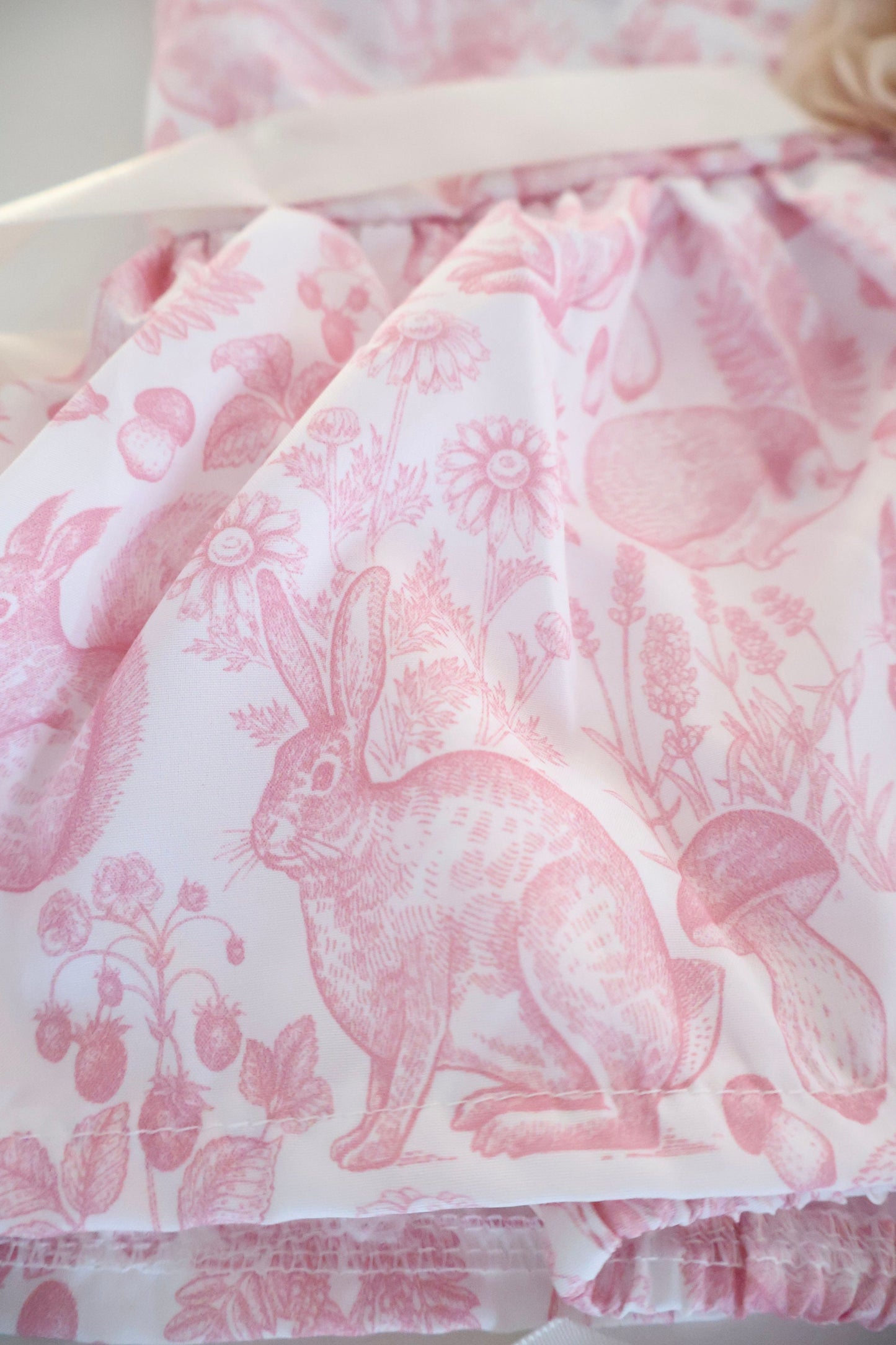 Matching Sisters Pink Toile Easter Dresses, Baby Girl Romper Dress, and Girls Size 12-5T Dress. Pink Bunny, Hedgehog, Nature Print, Summer