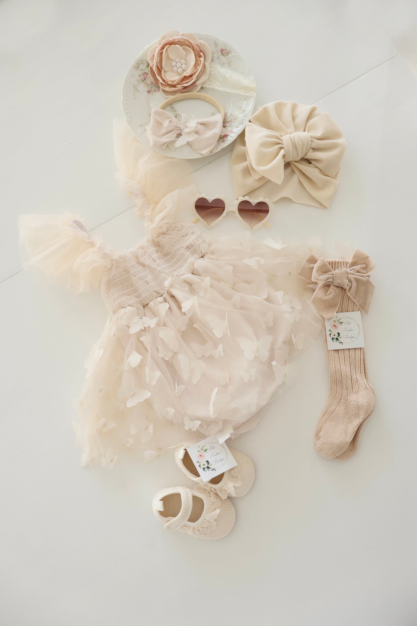 Baby Girl Christmas Holiday Boho Butterfly Tulle Dress Romper, Neutral Lace Bow, Coming Home Outfit Fall Thanksgiving Baby Shower Newborn
