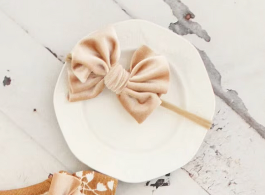 Cream Velvet Girl Bow Headband