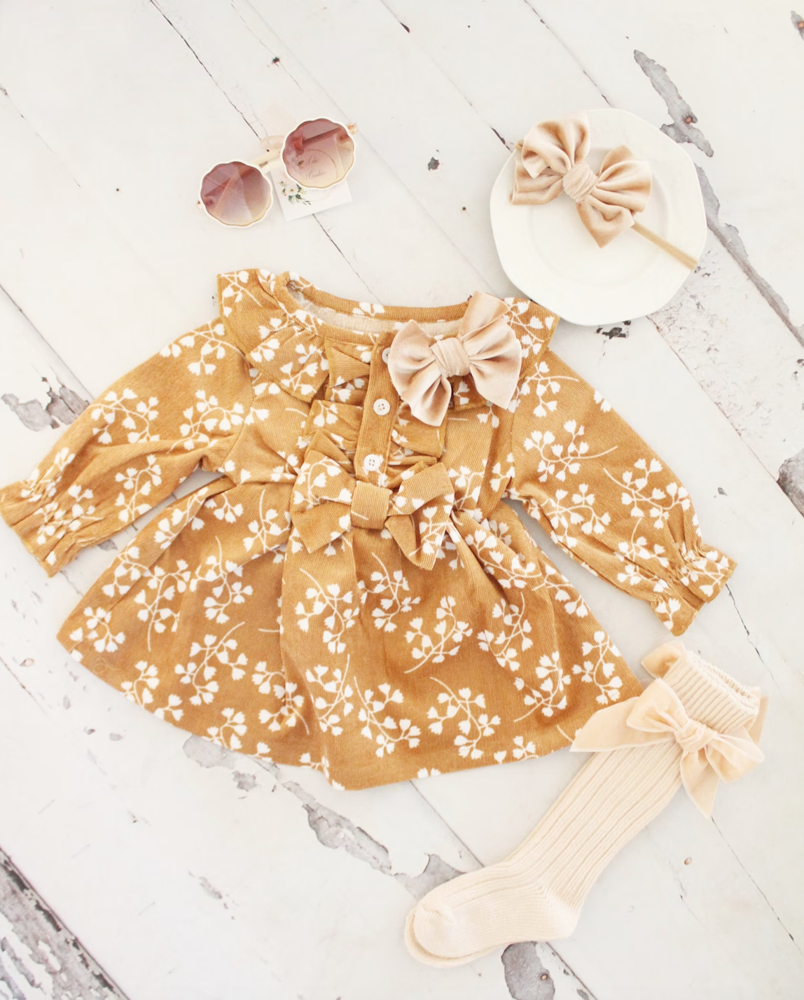 Cream Velvet Girl Bow Headband