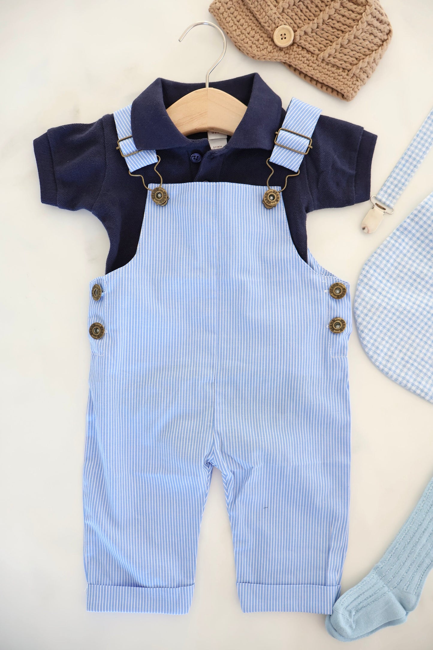 Easter Baby Boy Overalls Romper Jumpsuit, Polo Bodysuit, Knit Newsboy Hat, Gingham Bib, Seersucker Newborn Coming Home Outfit 1st Birthday