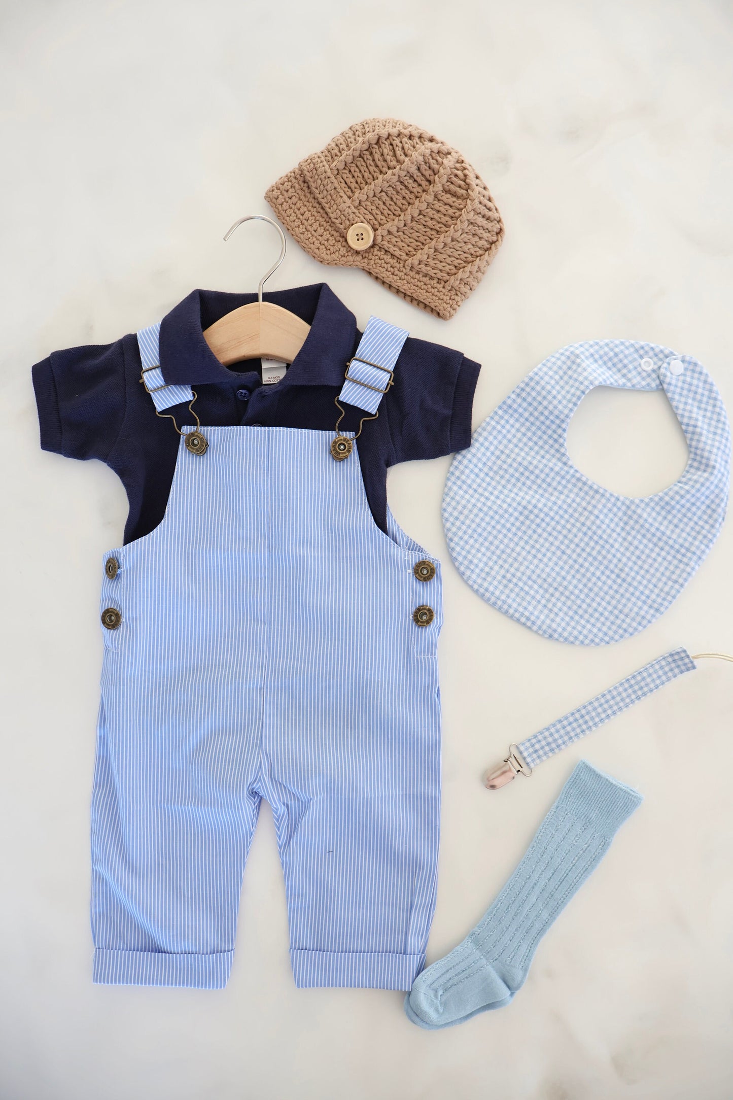 Easter Baby Boy Overalls Romper Jumpsuit, Polo Bodysuit, Knit Newsboy Hat, Gingham Bib, Seersucker Newborn Coming Home Outfit 1st Birthday