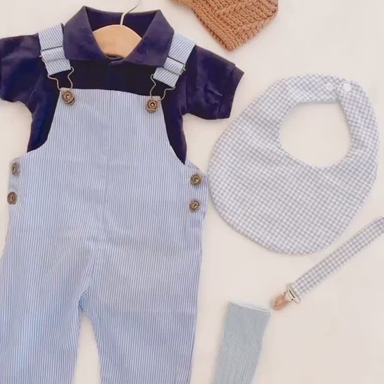 Easter Baby Boy Overalls Romper Jumpsuit, Polo Bodysuit, Knit Newsboy Hat, Gingham Bib, Seersucker Newborn Coming Home Outfit 1st Birthday