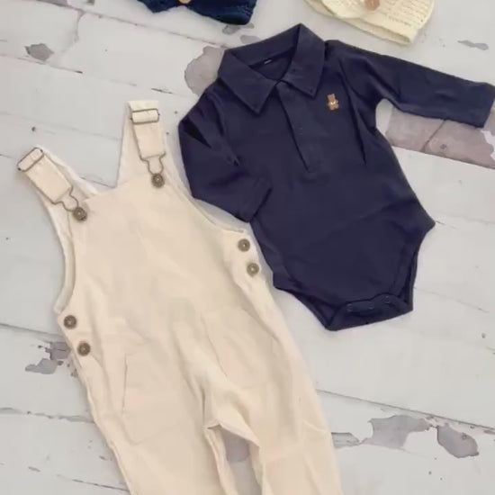 Easter Spring Baby Boy Corduroy Overalls Jumpsuit Bear Appliqué Bodysuit Knit Newsboy Hat Baby Boy Coming Home Outfit 1st Birthday Camel