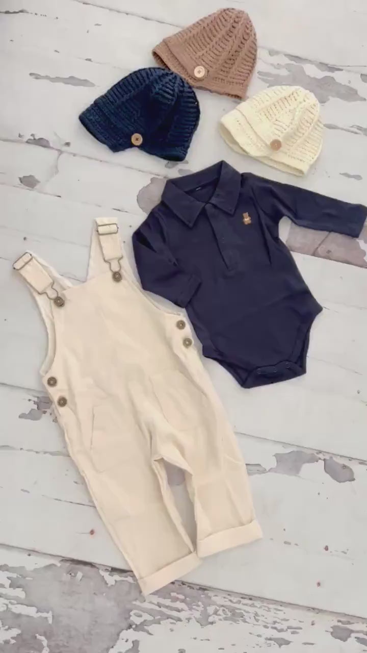 Easter Spring Baby Boy Corduroy Overalls Jumpsuit Bear Appliqué Bodysuit Knit Newsboy Hat Baby Boy Coming Home Outfit 1st Birthday Camel