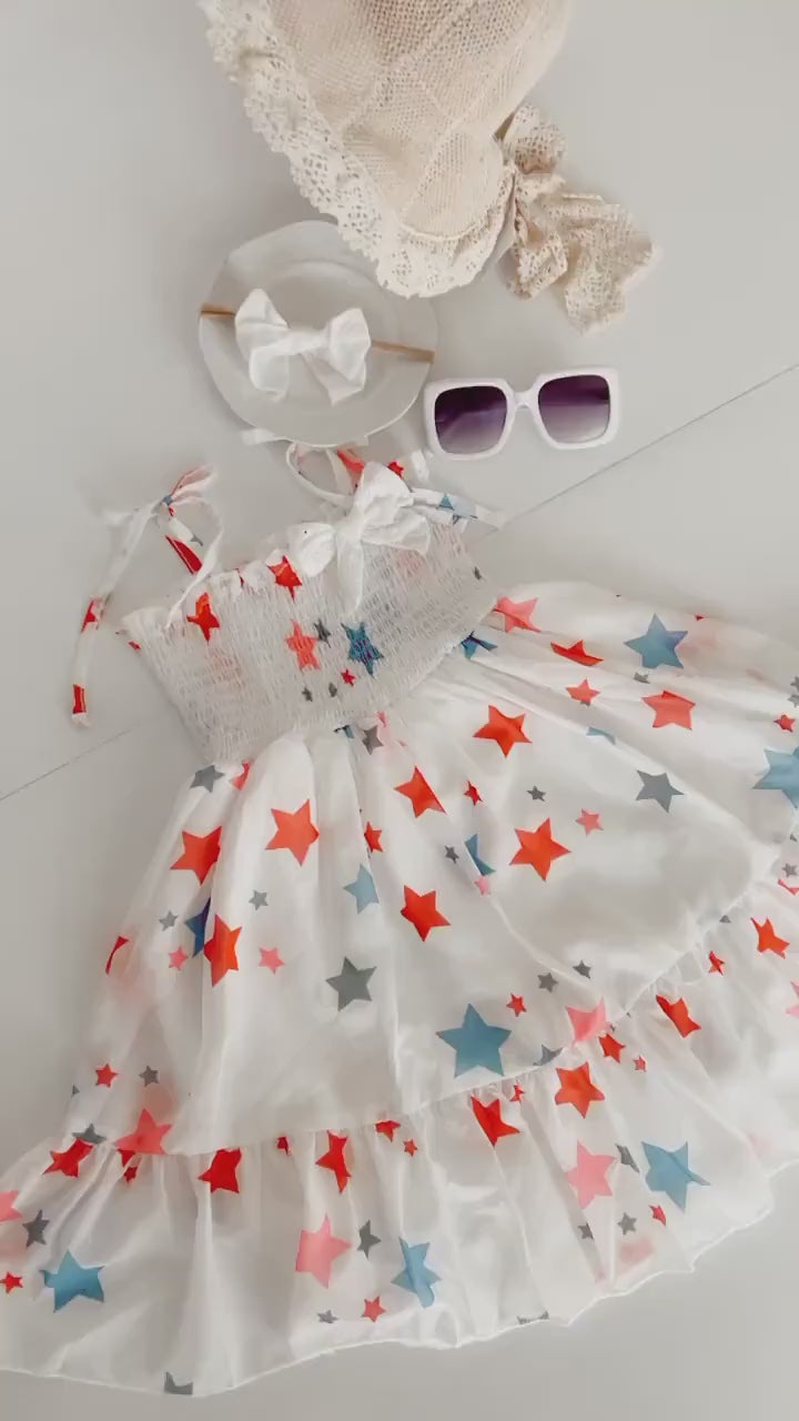 Size 3 months - 4T 4th of July Tulle Dress. Independence Day Dress Stars and Stripes. Red white and Blue.  Summer, Sunhat, Sunglasses, Baby