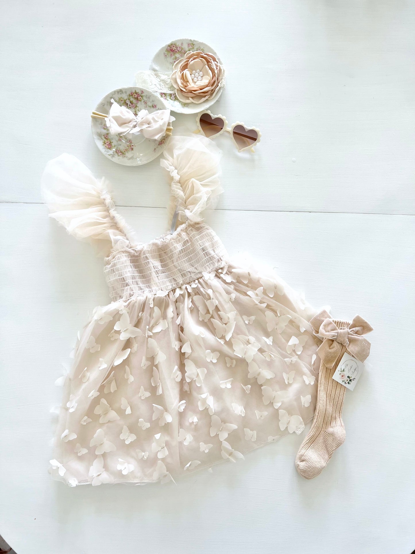 Arabella Butterfly Romper Dress With Matching Bow Headband