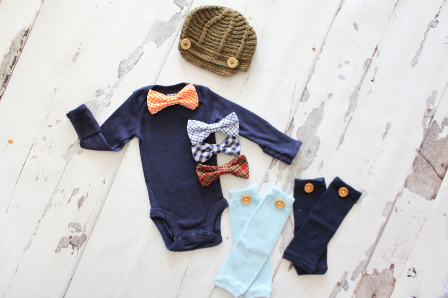 Thanksgiving preppy Baby Outfit, Newborn Baby Boy Coming Home Outfit Set, 1st Birthday Outfit. Bow Tie Bodysuit, Leg Warmers, Hat Summer