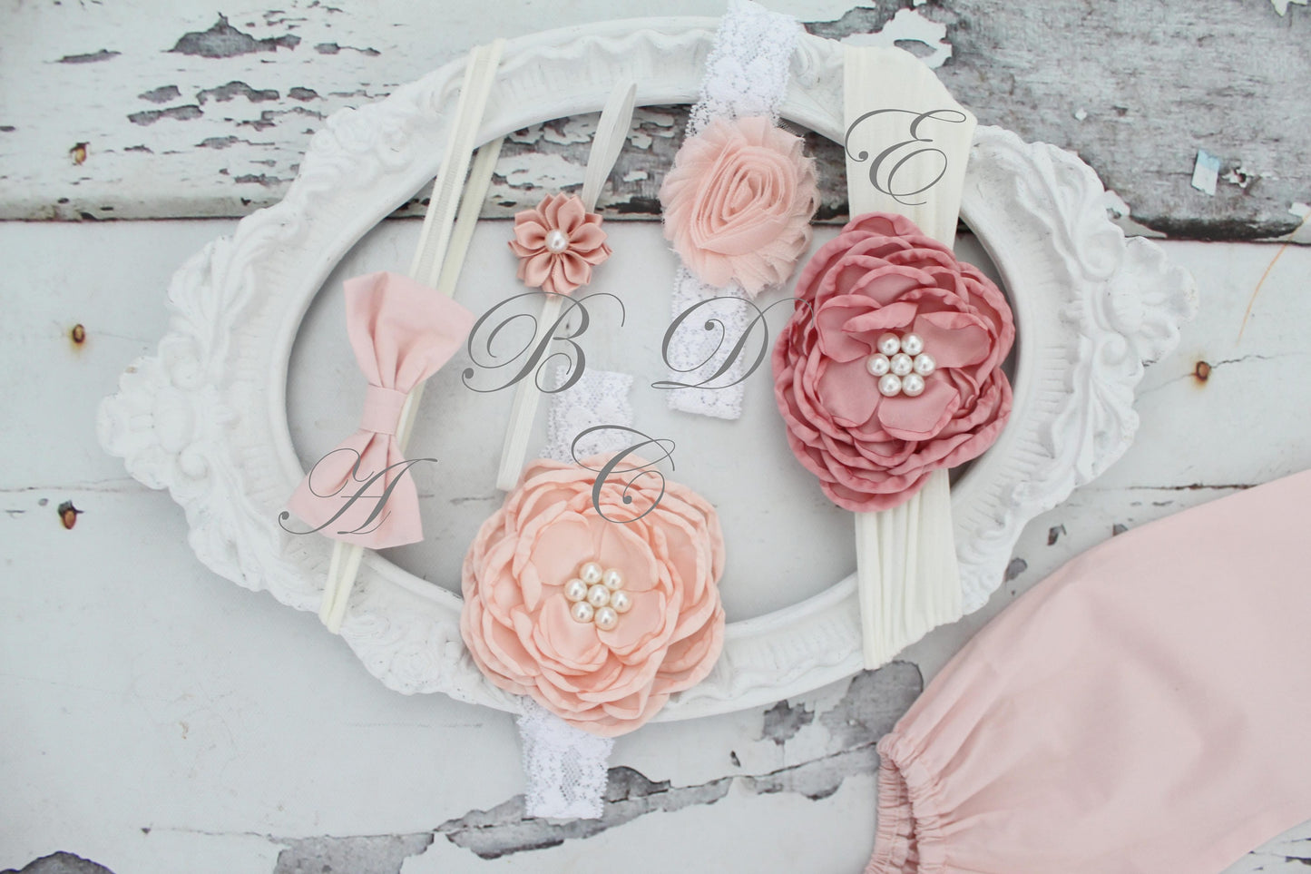 Personalized Easter Boho Blush Pink Off the Shoulder Romper Leg Warmers & Headband. Newborn Baby Girl Coming Home Outfit, 1st Birthday