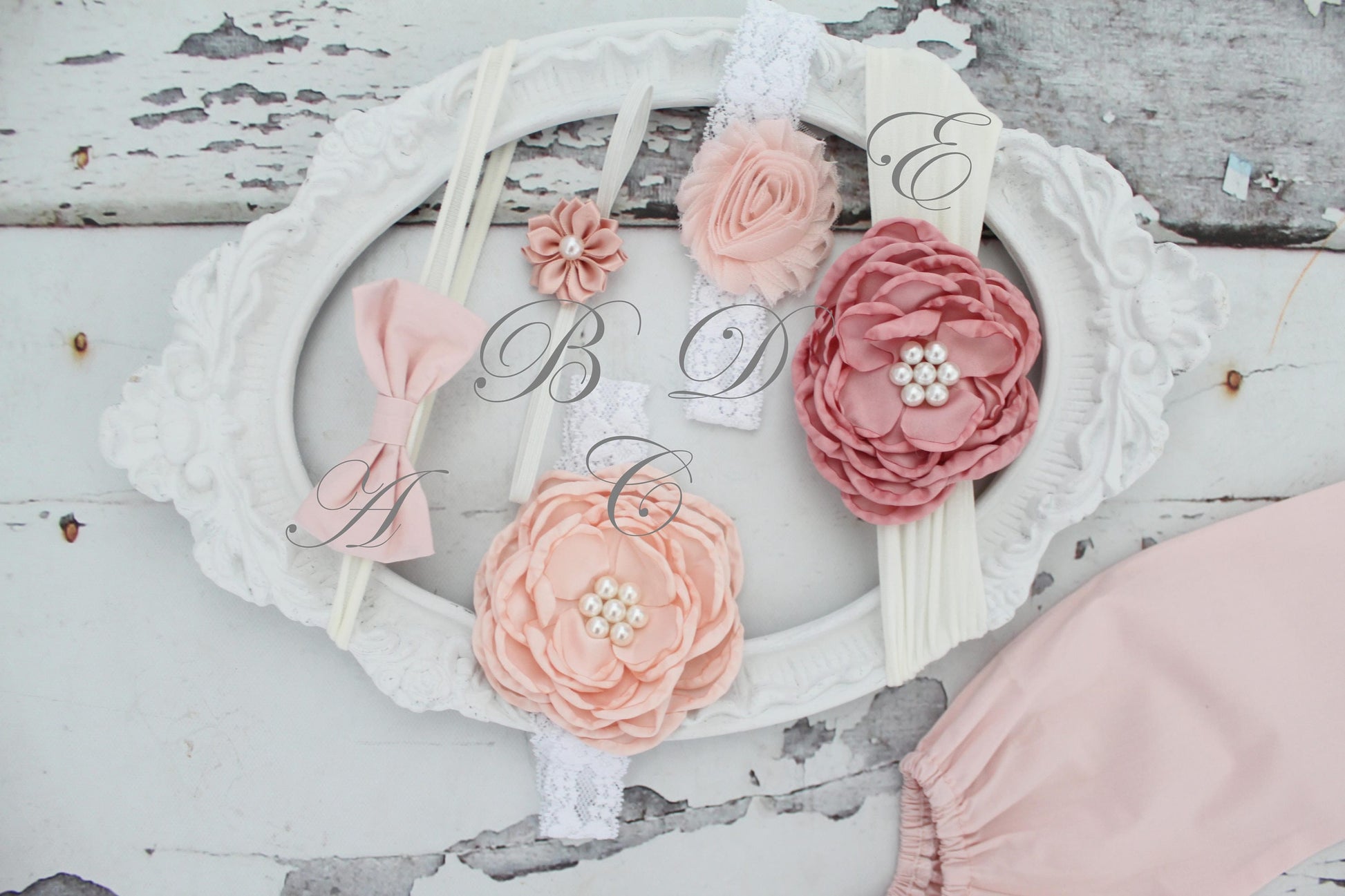 Personalized Easter Boho Blush Pink Off the Shoulder Romper Leg Warmers & Headband. Newborn Baby Girl Coming Home Outfit, 1st Birthday