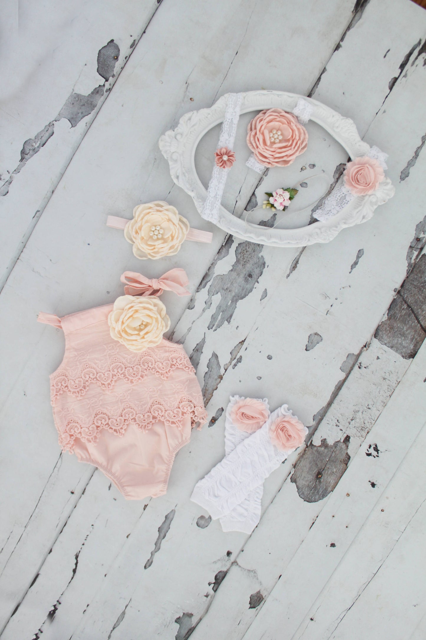 Summer Boho Chic Blush Pink Lace Romper & Headband. Newborn Baby Girl Coming Home Outfit, 1st Birthday Outfit Mommy me Baby Shower Gift Prop