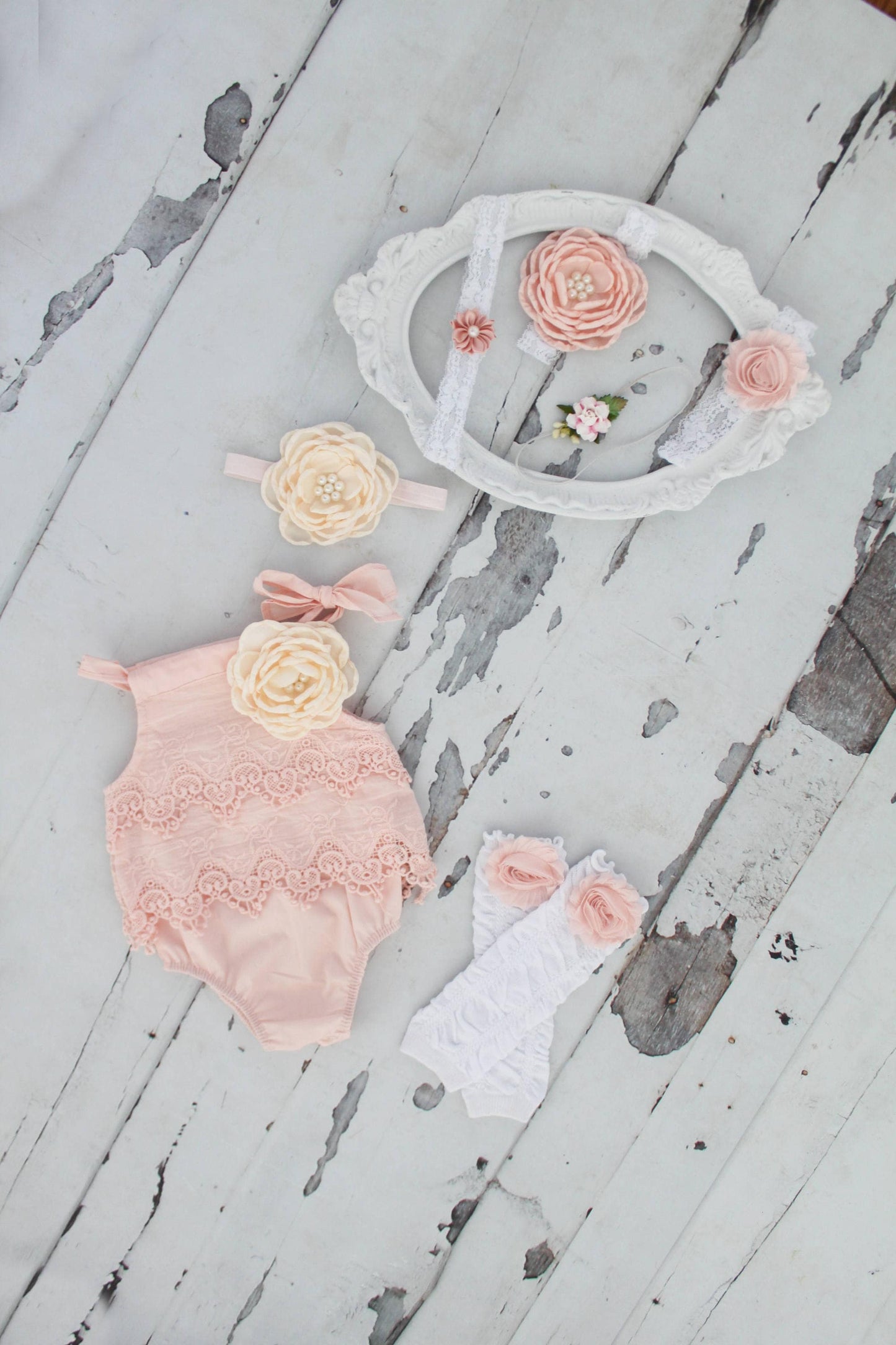 Summer Boho Chic Blush Pink Lace Romper & Headband. Newborn Baby Girl Coming Home Outfit, 1st Birthday Outfit Easter Set Mommy me