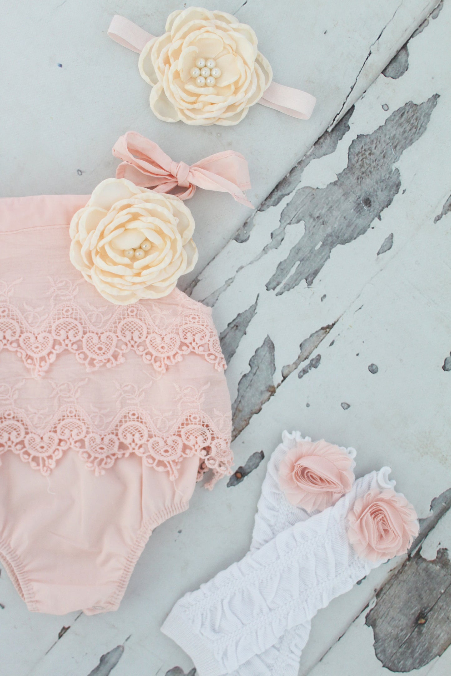 Summer Boho Chic Blush Pink Lace Romper & Headband. Newborn Baby Girl Coming Home Outfit, 1st Birthday Outfit Mommy me Baby Shower Gift Prop