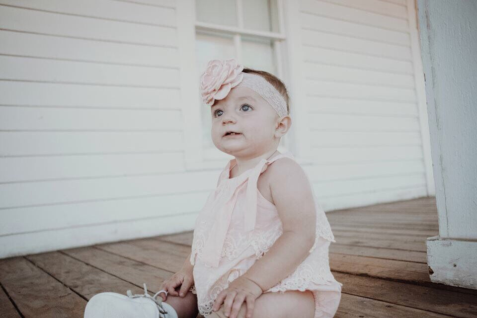 Summer Boho Chic Blush Pink Lace Romper & Headband. Newborn Baby Girl Coming Home Outfit, 1st Birthday Outfit Summer Set Mommy me