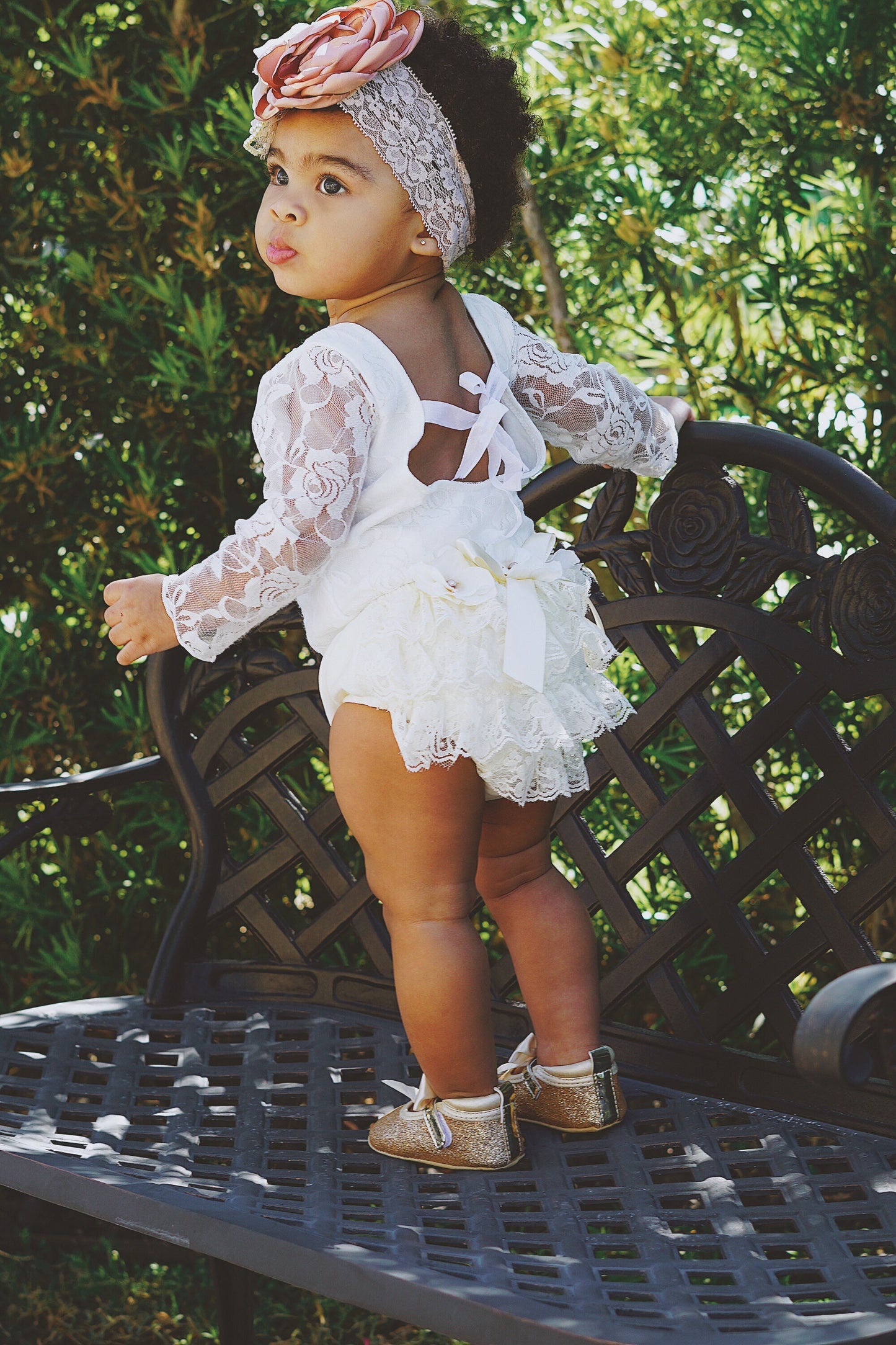 White Lace Bodysuit, Antique White Lace Diaper Cover, & Headband Baby Girl Boho Chic Lace Bodysuit Tie Back 1st Birthday Easter Mother's Day