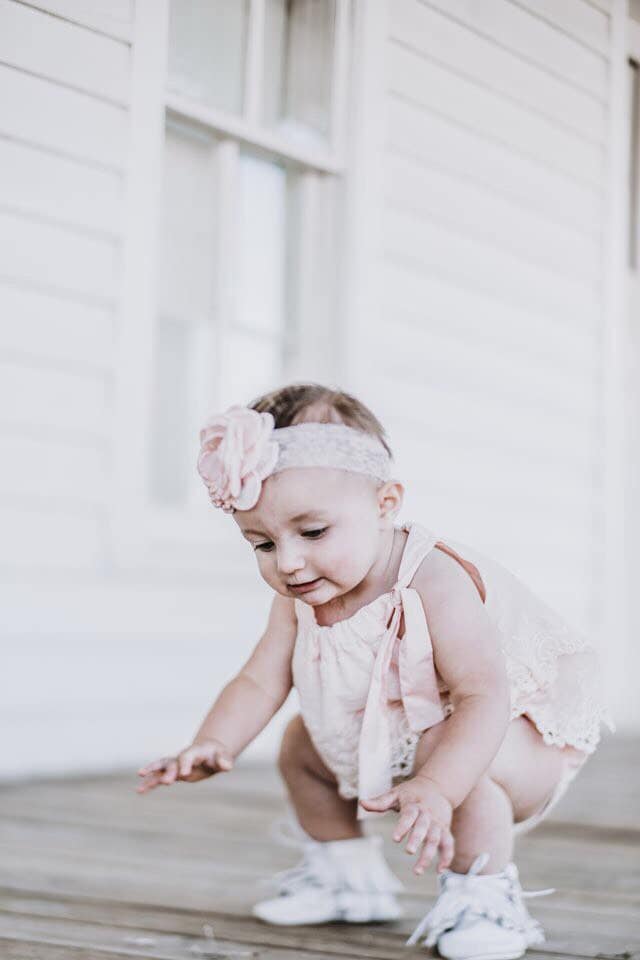 Summer Boho Chic Blush Pink Lace Romper & Headband. Newborn Baby Girl Coming Home Outfit, 1st Birthday Outfit Summer Set Mommy me