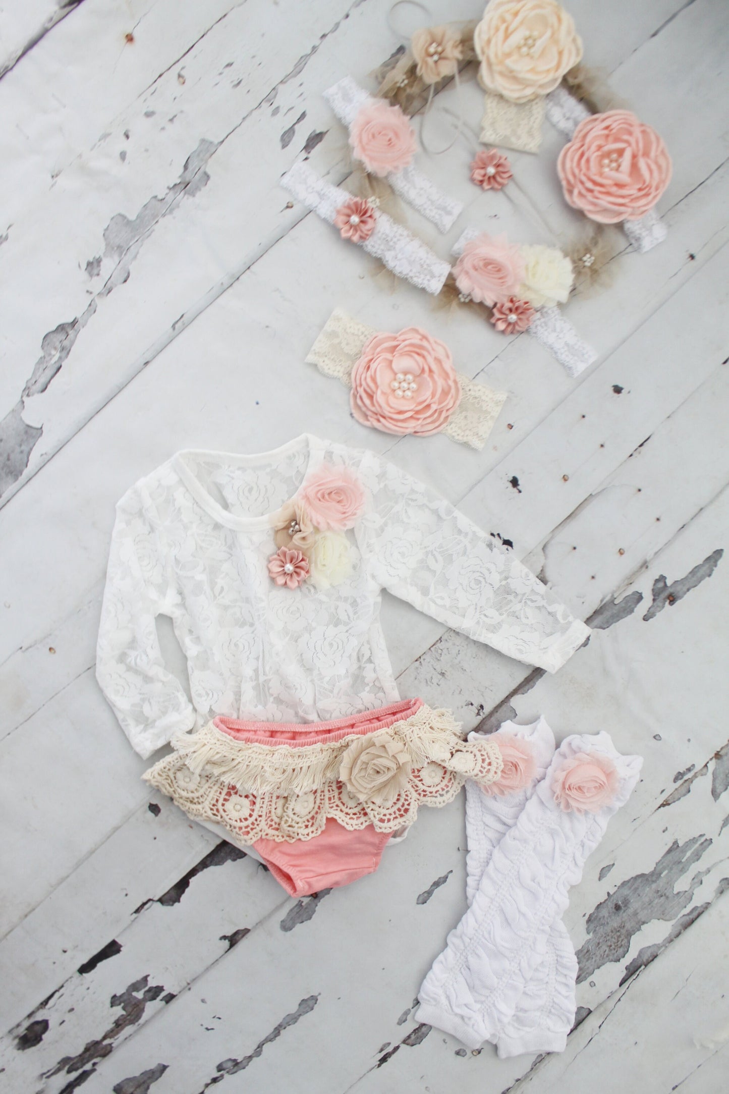 Easter Spring White Lace Bodysuit Baby Girl Boho Lace Bodysuit w Floral Collar Boho Bloomer Birthday Mommy Me Newborn Coming Home Outfit