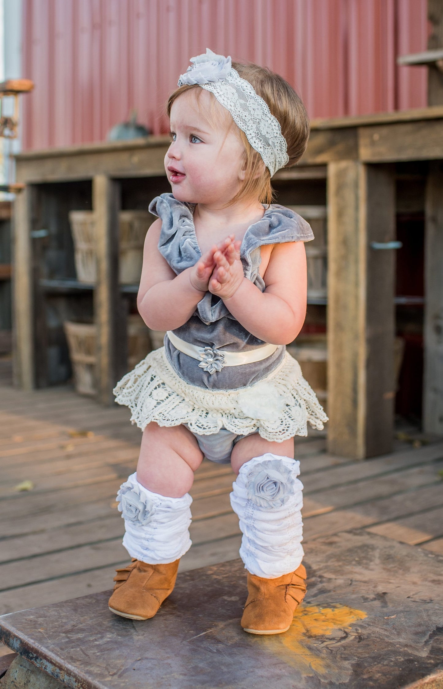 Christmas Holiday Boho Gray Velvet Ruffle Bodysuit Leggings Bloomer Sash Headband Newborn Baby Girl Coming Home Outfit 1st Birthday Mommy Me