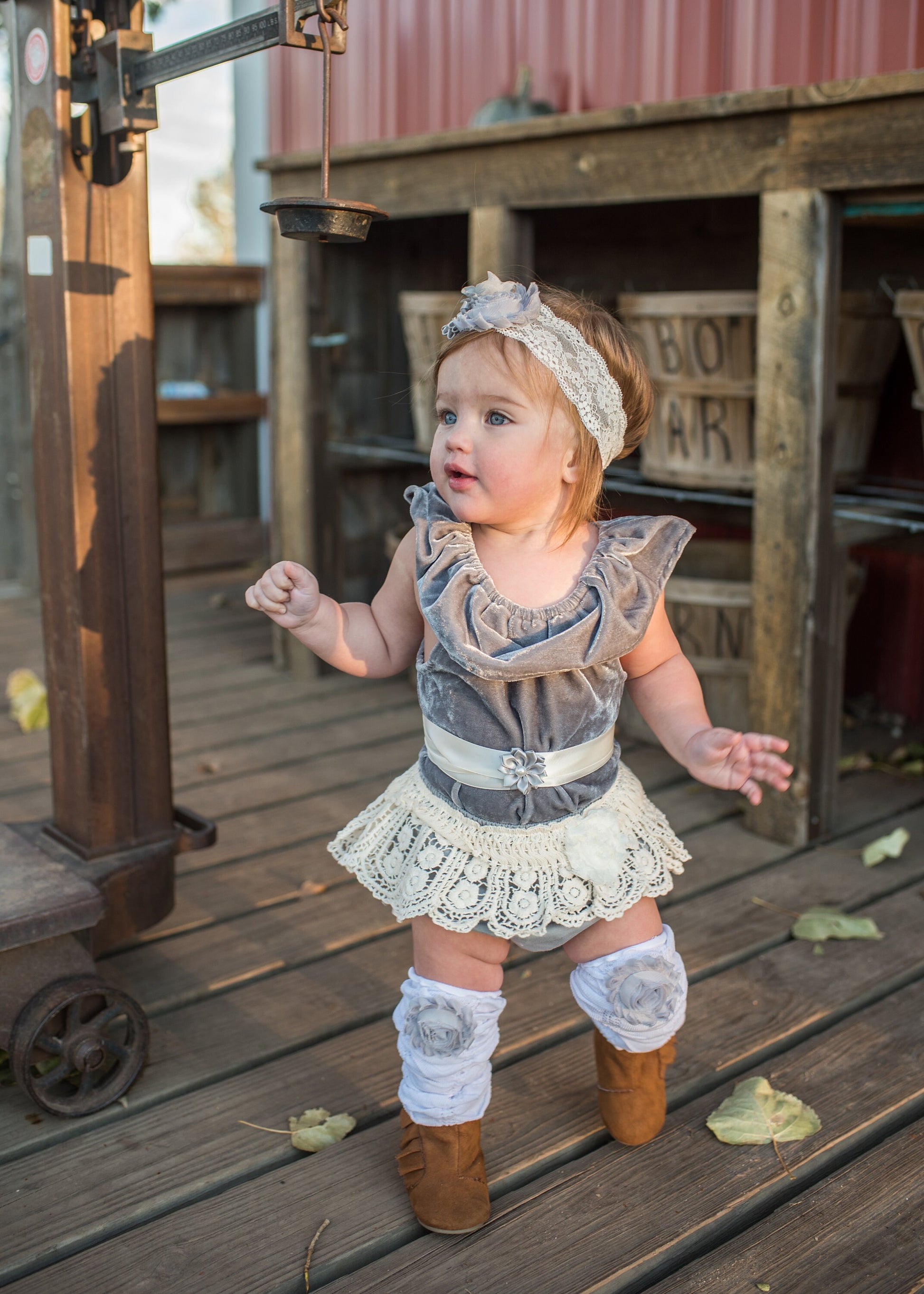 Christmas Holiday Boho Gray Velvet Ruffle Bodysuit Leggings Bloomer Sash Headband Newborn Baby Girl Coming Home Outfit 1st Birthday Mommy Me