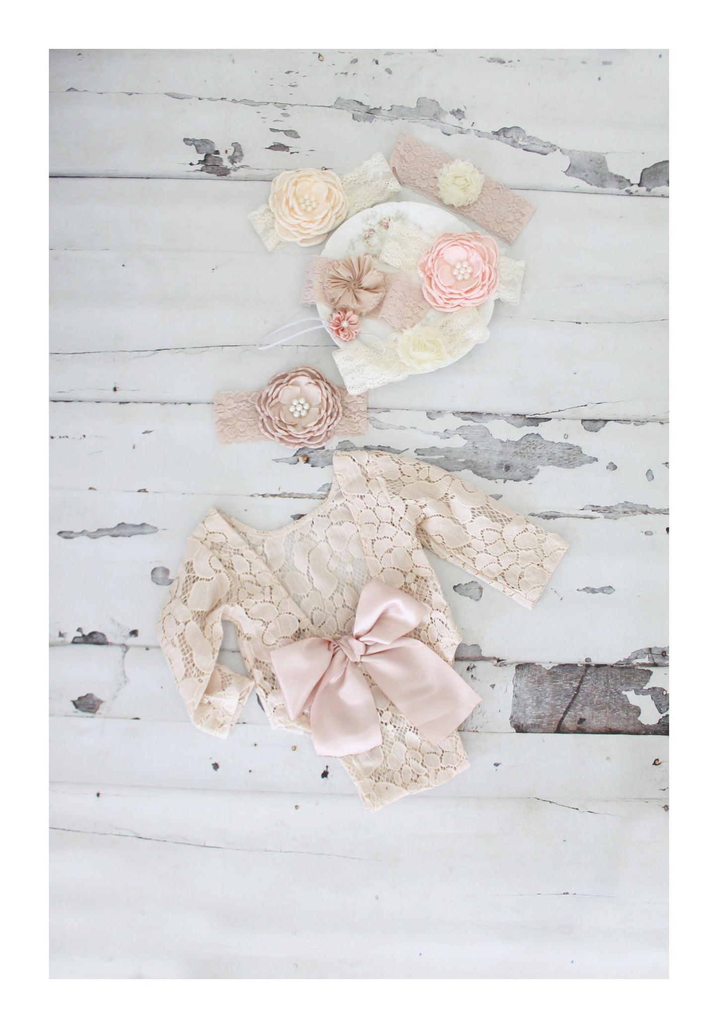 Summer Baby Girl Boho Lace Romper w Satin Blush Bow Headband Coming Home Outfit 1st Birthday Outfit Mommy Me Newborn Birthday Photo prop