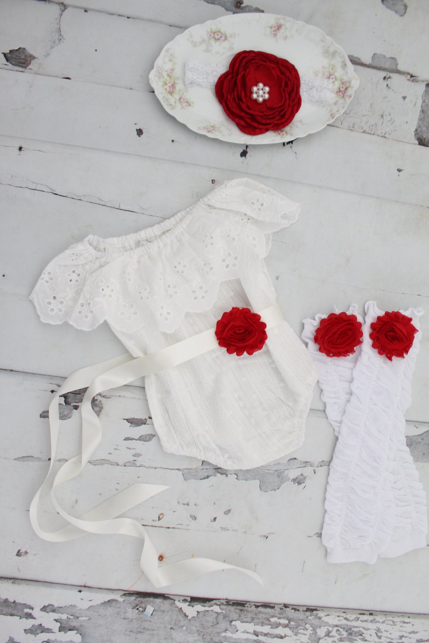 Summer Boho Chic White Lace Cold Shoulder Birthday Romper Sash & Headband. Newborn Baby Girl Coming Home Outfit, 1st Birthday, Mommy Me Tan