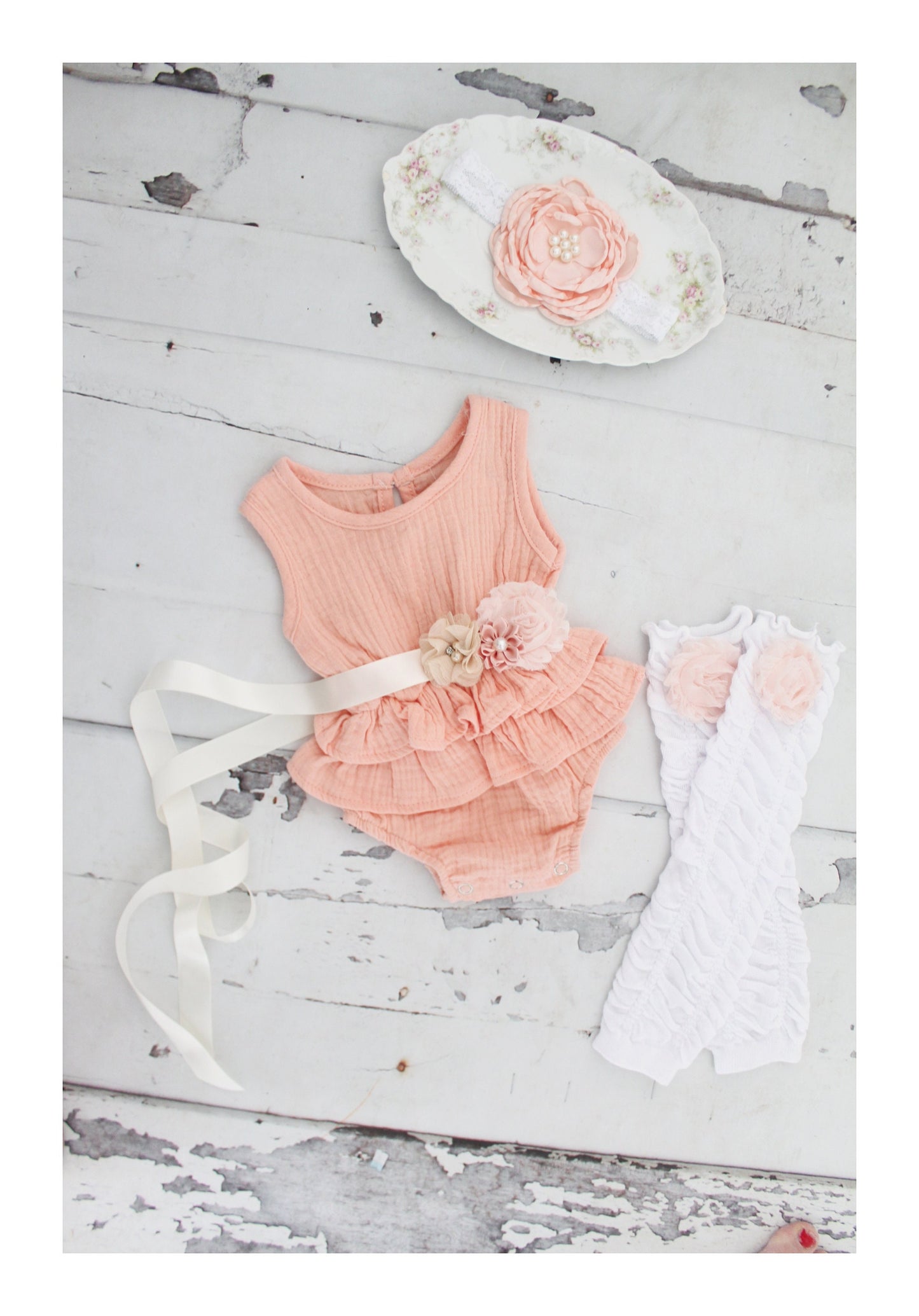 Summer Boho Chic Ruffle Romper w Sash & Headband. White, Pink, Mustard, Lavender. Newborn Baby Girl Coming Home Outfit, 1st Birthday Outfit
