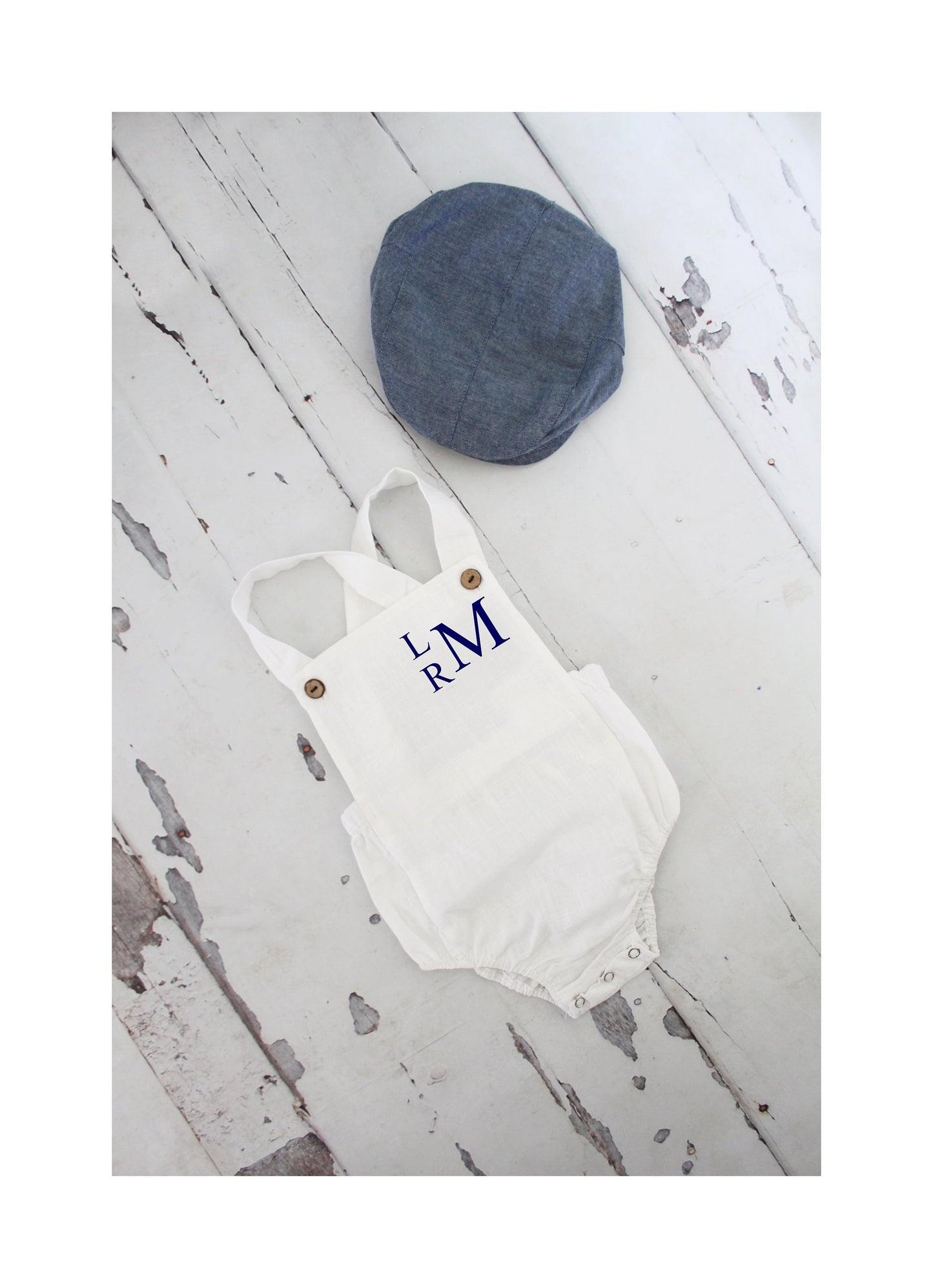 Summer Baby Boy White Romper with Monogram or Name. Linen like Newborn Baby Boy Coming Home Outfit, 1st Birthday Outfit Newsboy Hat Baptism