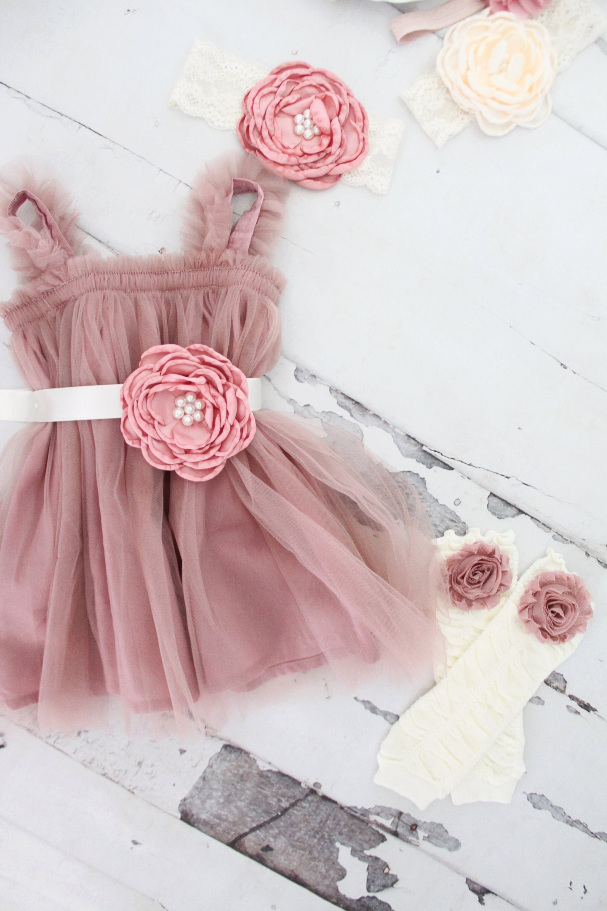 Easter Spring Baby Girl Boho Tulle Tutu Dress, Sash & Lace Rose Headband Valentines Day 1st Birthday Outfit Wedding Flower Girl Pink Chiffon