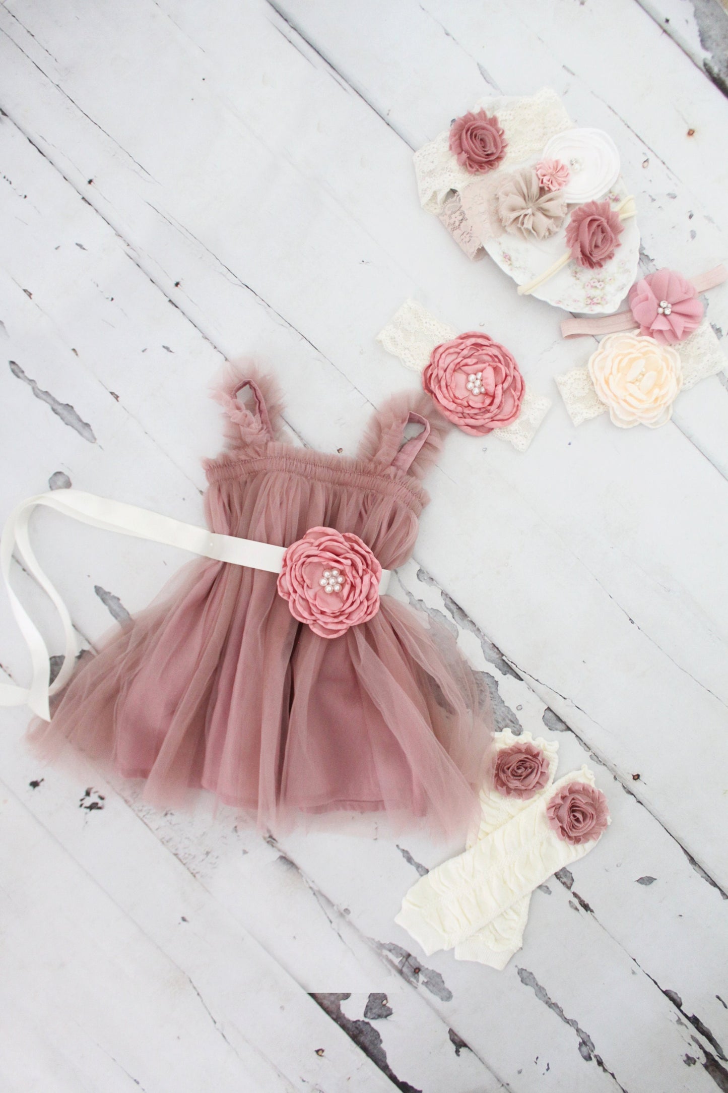 Easter Spring Baby Girl Boho Tulle Tutu Dress, Sash & Lace Rose Headband Valentines Day 1st Birthday Outfit Wedding Flower Girl Pink Chiffon