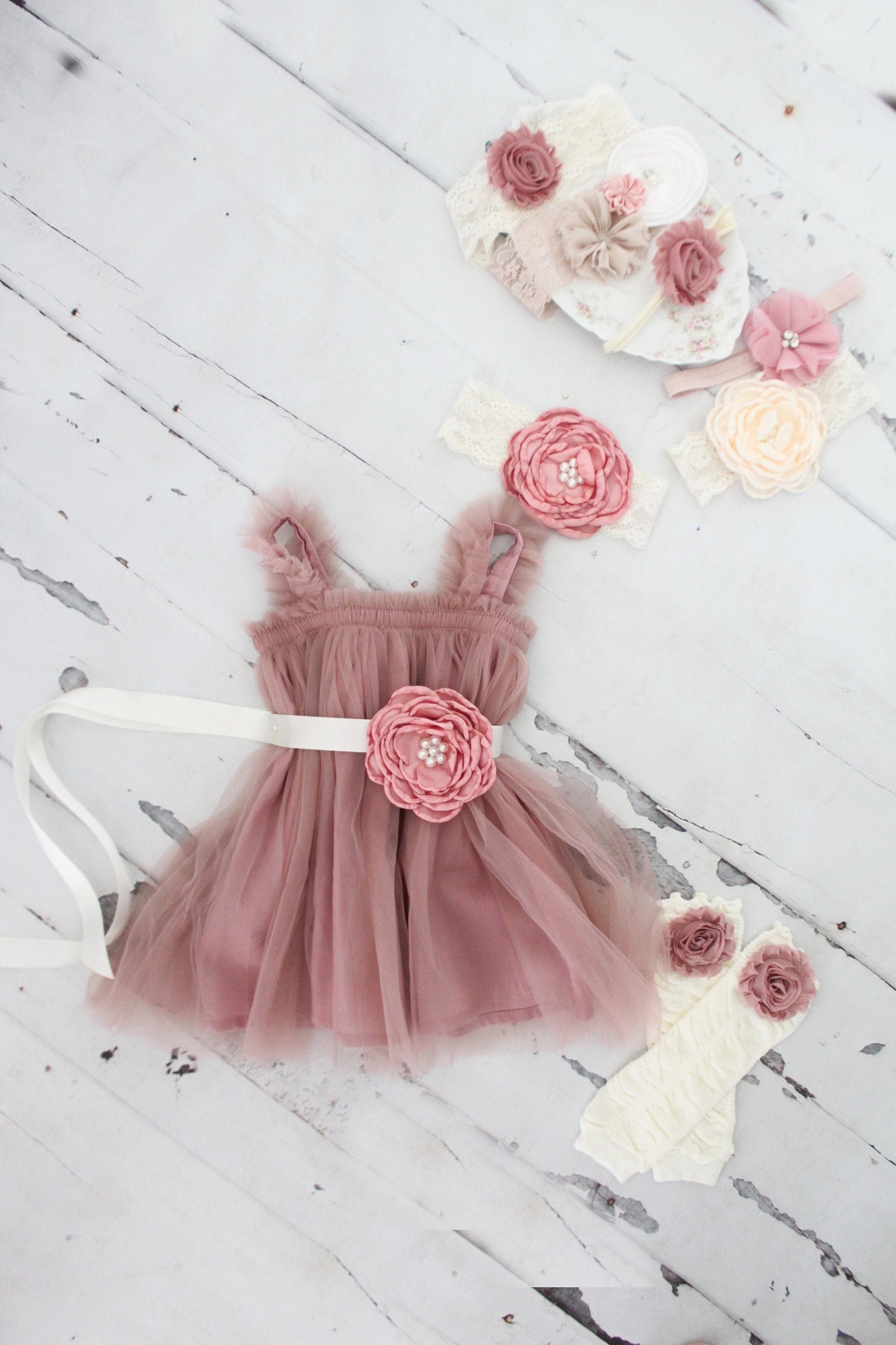 Easter Spring Baby Girl Boho Tulle Tutu Dress, Sash & Lace Rose Headband Valentines Day 1st Birthday Outfit Wedding Flower Girl Pink Chiffon