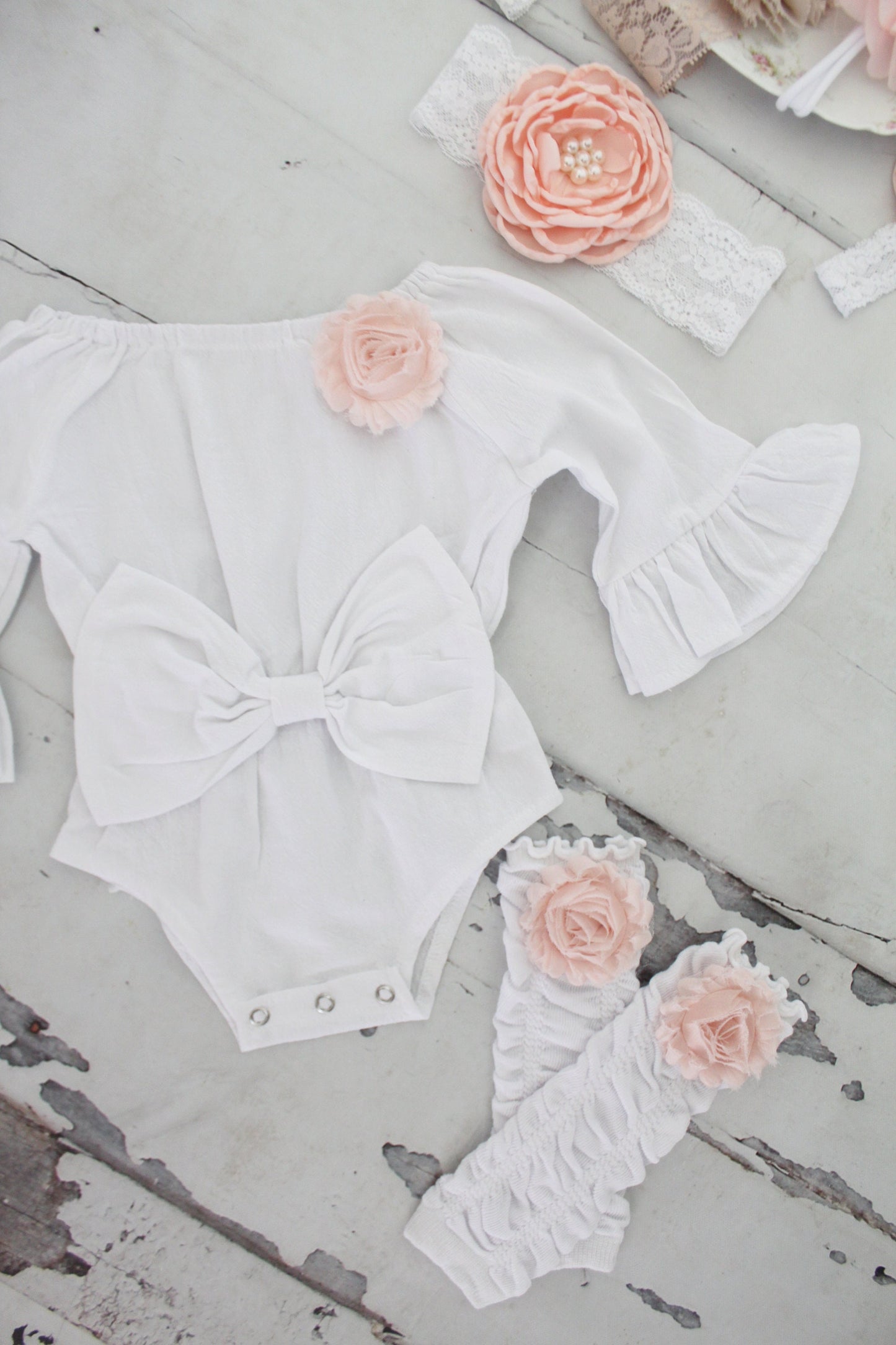 Valentines Day Boho Chic Long Sleeve Romper w Bow, Leggings & Headband. Newborn Baby Girl Coming Home Outfit 1st Birthday Outfit Easter