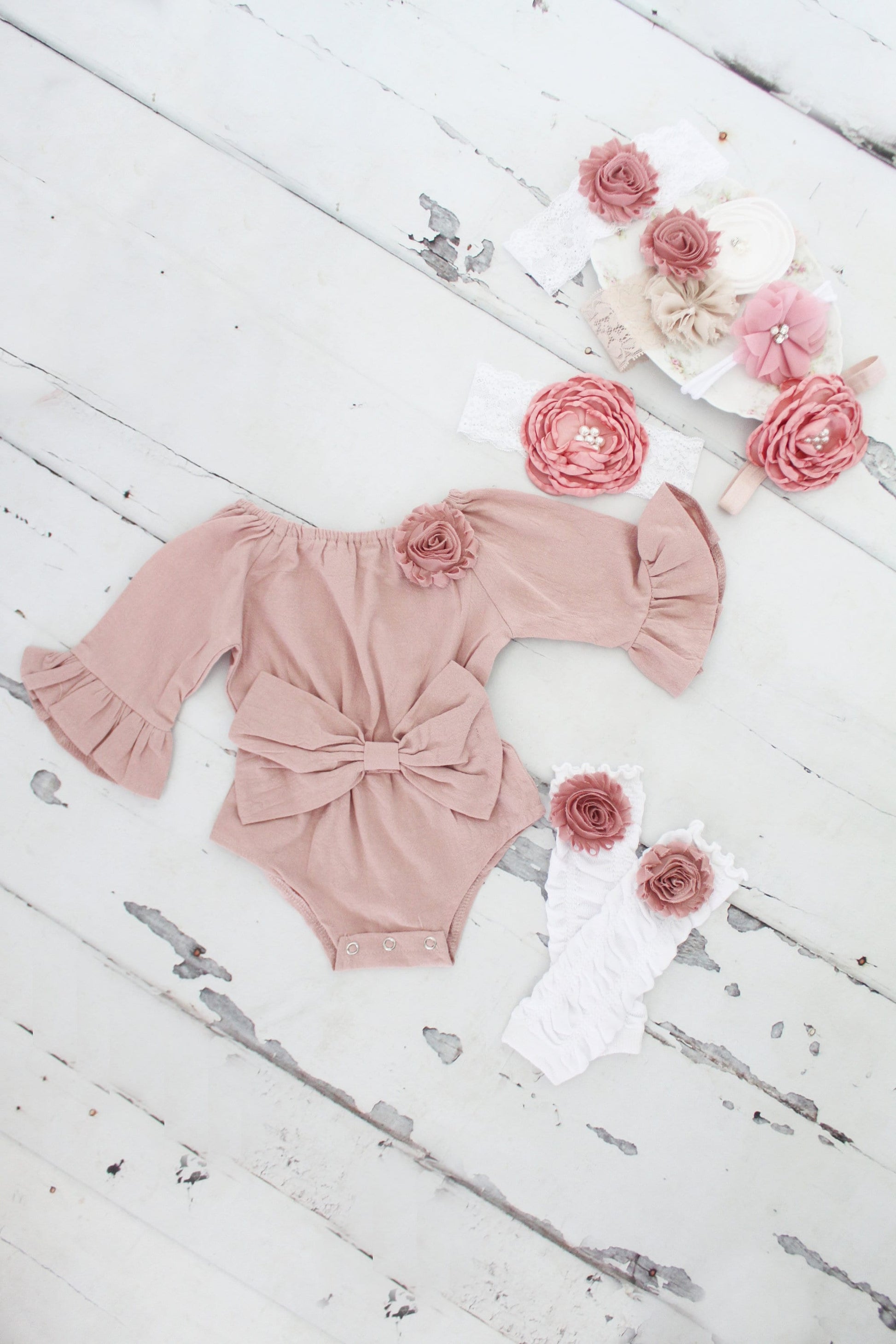 Boho Baby Easter Spring Girl Chic Long Sleeve Romper Bow Leggings & Headband Newborn Baby Girl Coming Home Outfit 1st Birthday Vintage Pink