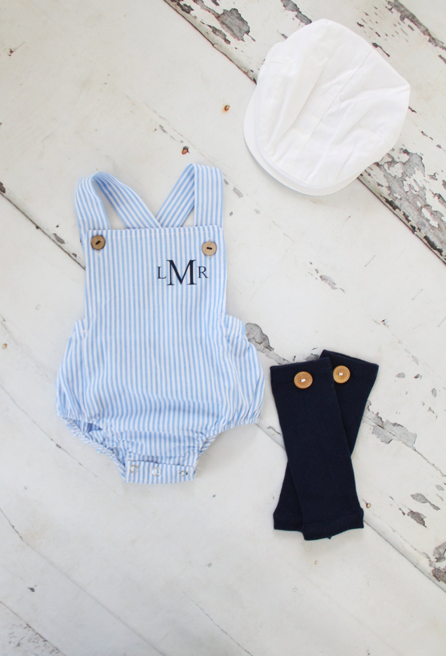 Summer Baby Boy Romper with Monogram or Name. Seersucker Newborn Baby Boy Coming Home Outfit, 1st Birthday Outfit Summertime Newsboy Hat