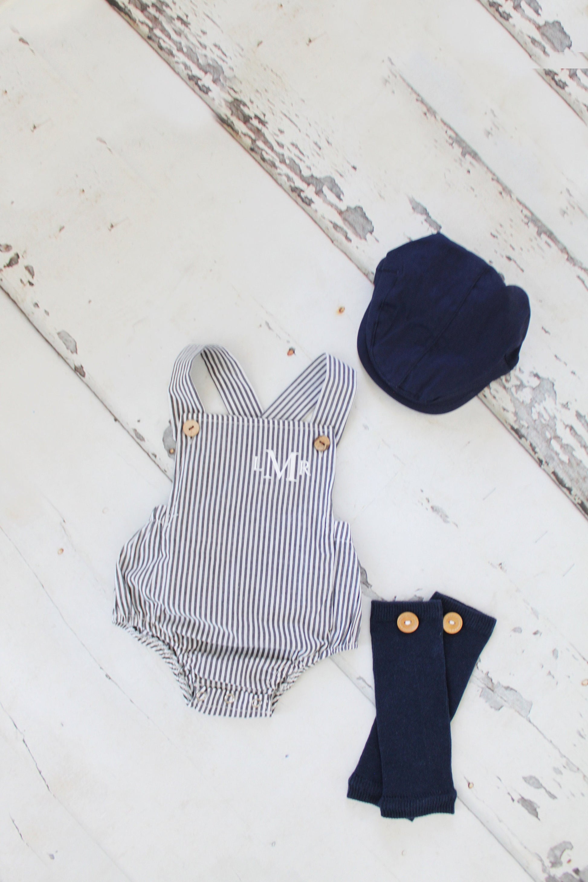 Summer Baby Boy Romper with Monogram or Name. Linen like or Seersucker Newborn Baby Boy Coming Home Outfit, 1st Birthday Outfit Newsboy Hat