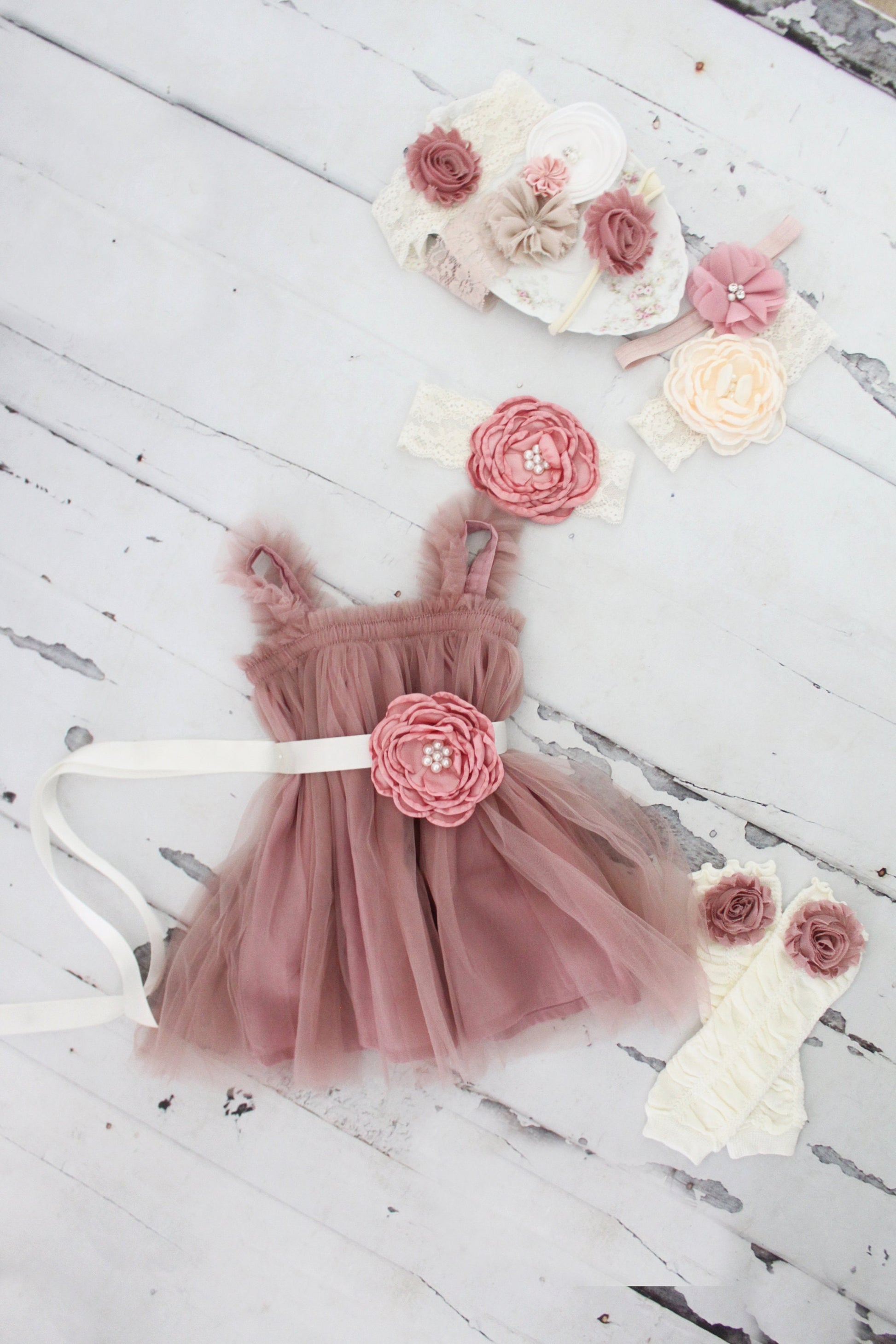 Easter Spring Baby Girl Boho Tulle Tutu Dress, Sash & Lace Rose Headband Valentines Day 1st Birthday Outfit Wedding Flower Girl Pink Chiffon