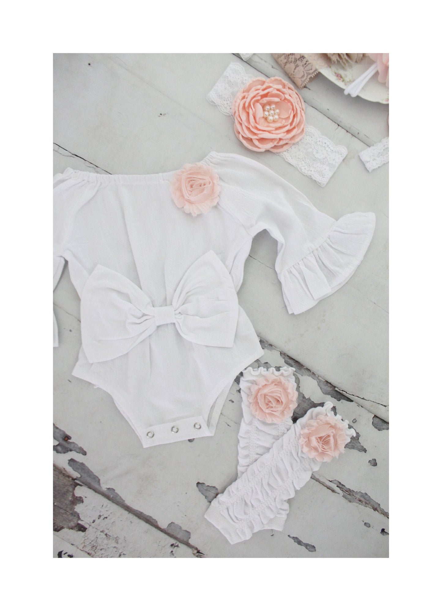 Valentines Day Boho Chic Long Sleeve Romper w Bow, Leggings & Headband. Newborn Baby Girl Coming Home Outfit 1st Birthday Outfit Easter