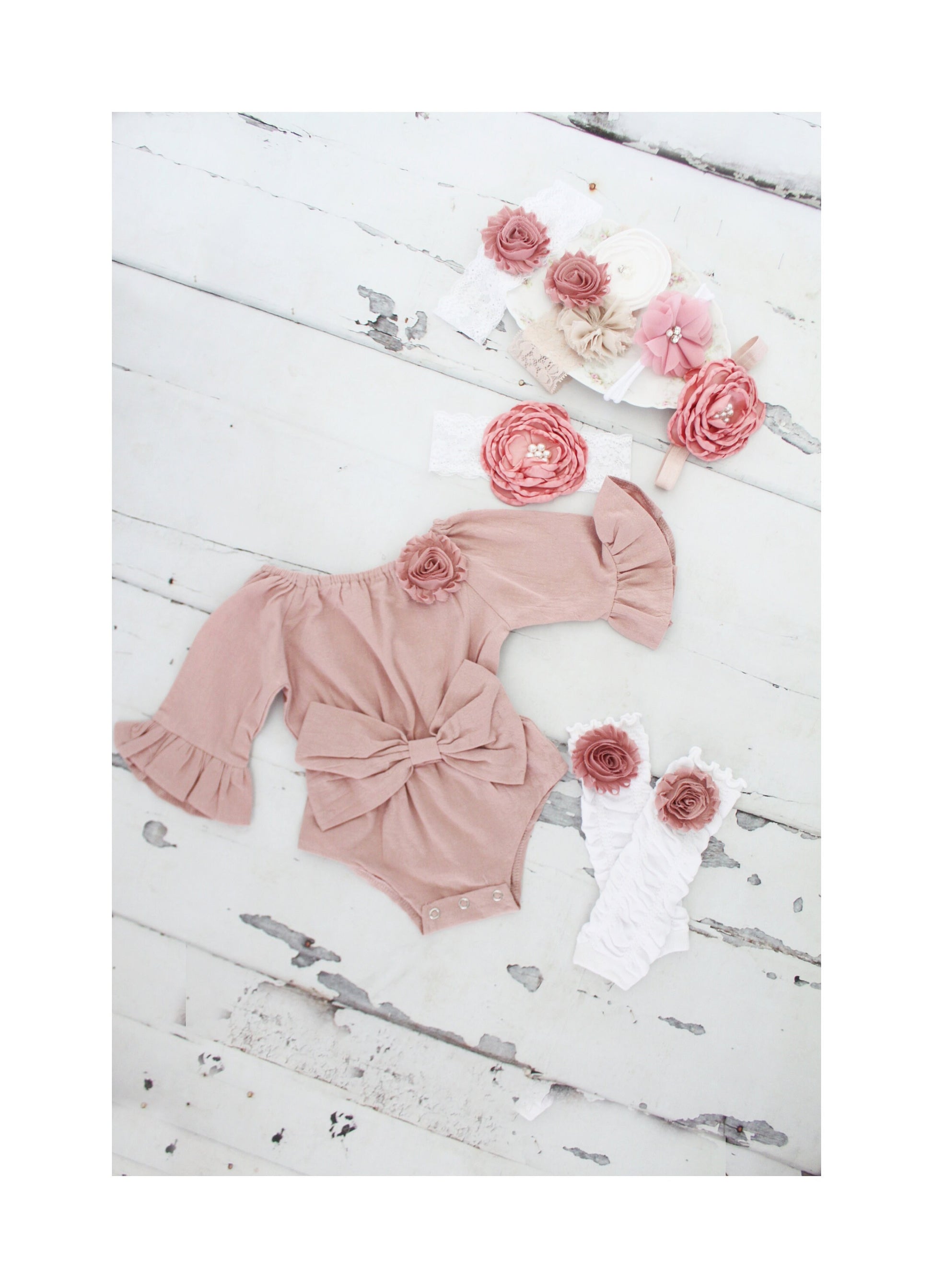 Boho Baby Easter Spring Girl Chic Long Sleeve Romper Bow Leggings & Headband Newborn Baby Girl Coming Home Outfit 1st Birthday Vintage Pink