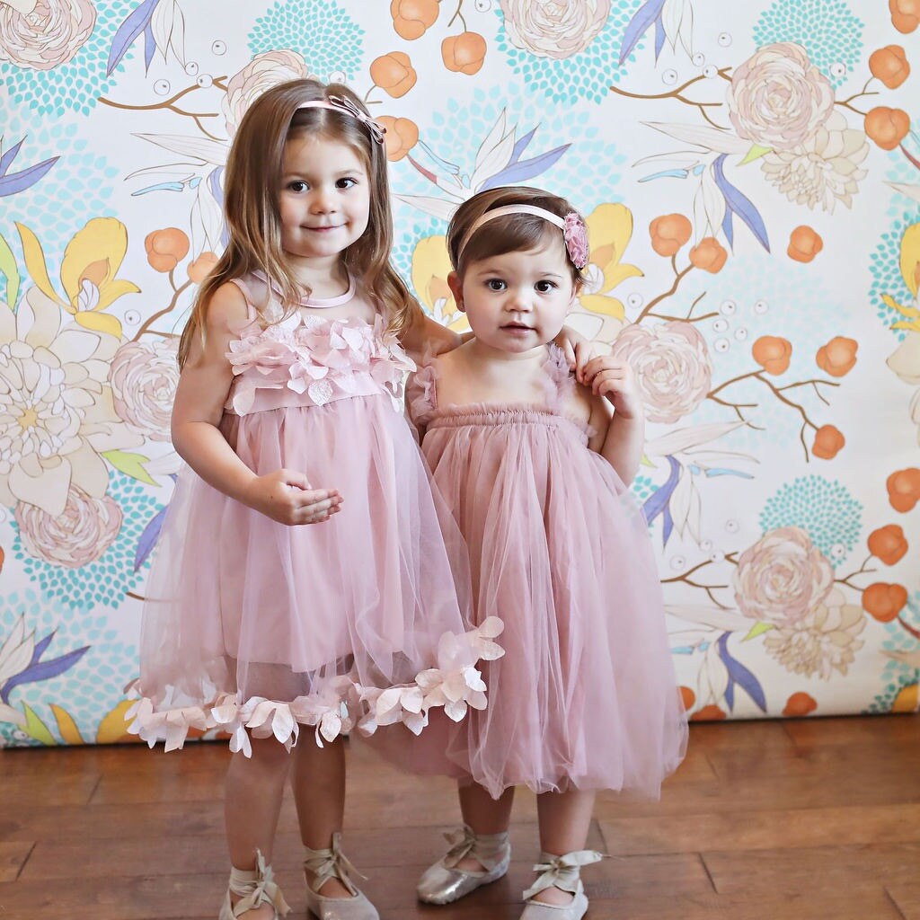 Baby Girl Easter, Birthday Dress & Lace Velvet or Satin Rose Headband 1st Birthday Outfit Sisters Matching Sz 1-8 Years Summer Flower Girl