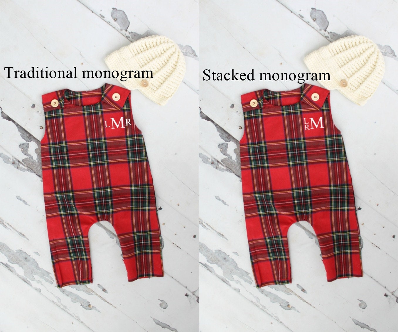 Christmas Holiday Baby Boy Jumpsuit Romper with Monogram or Name. Red Plaid Baby Boy Coming Home Outfit 1st Birthday Outfit Knit Newsboy Hat