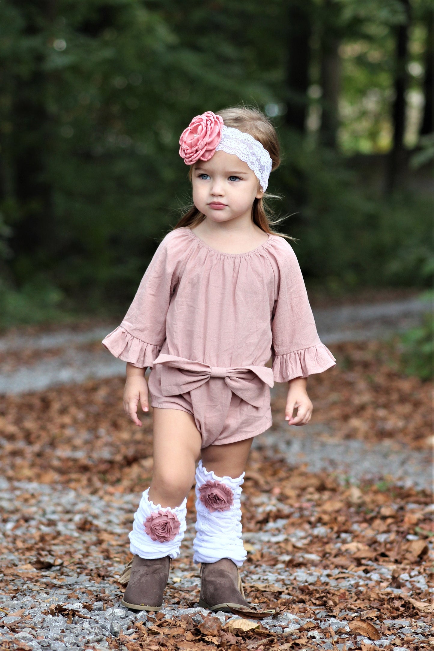 Easter Boho Chic Long Sleeve Romper w Bow, Leggings & Headband. Newborn Baby Girl Coming Home Outfit 1st Birthday Outfit Pink Mauve