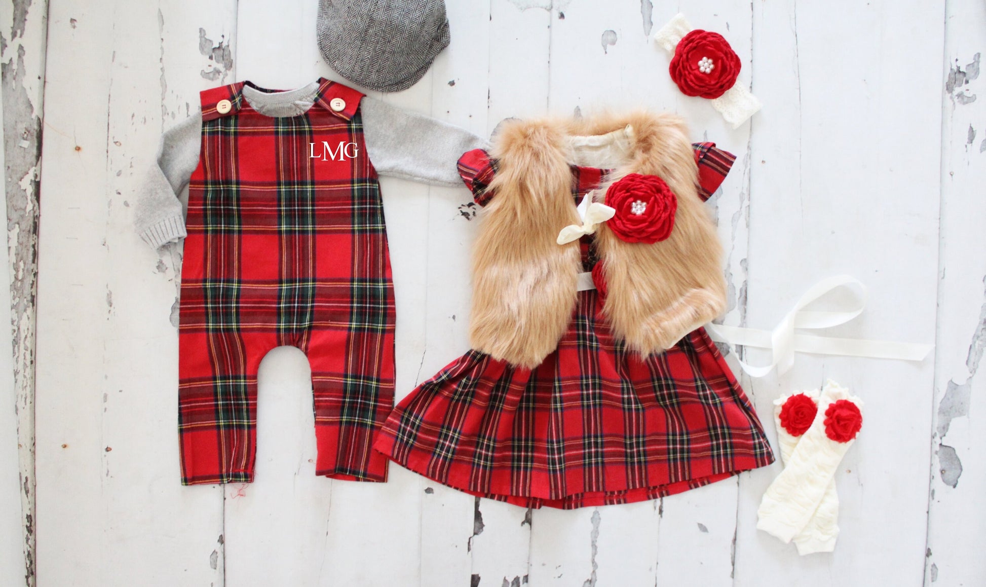 Christmas Holiday Baby Boy Jumpsuit Romper with Monogram or Name. Red Plaid Baby Boy Coming Home Outfit 1st Birthday Outfit Newsboy Hat